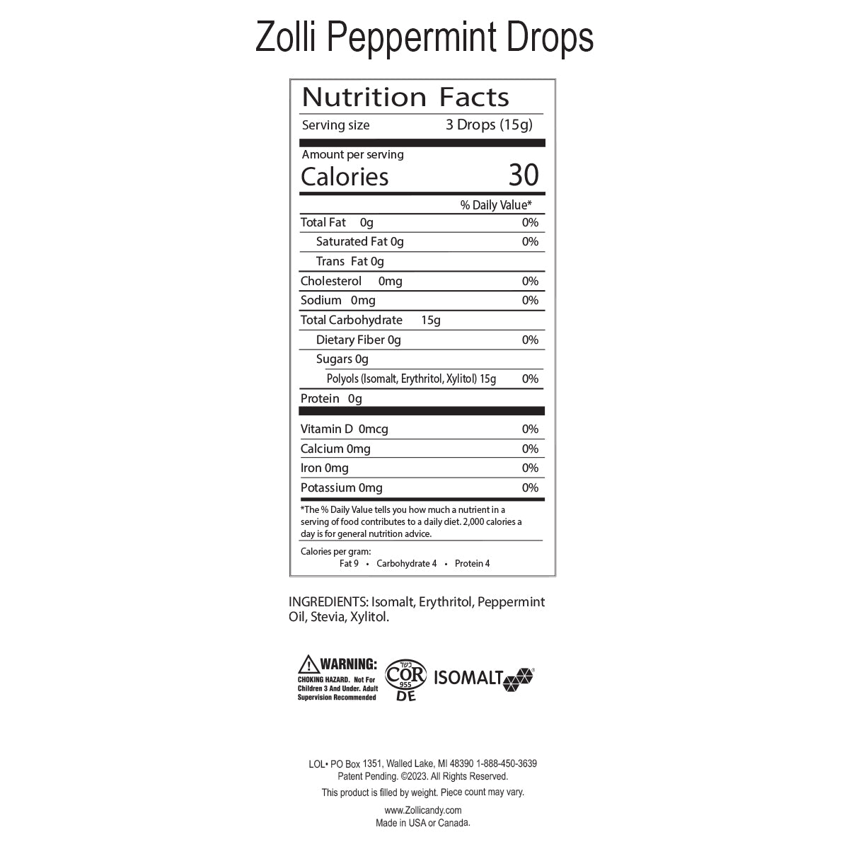 Peppermint Drops Nutrition Information