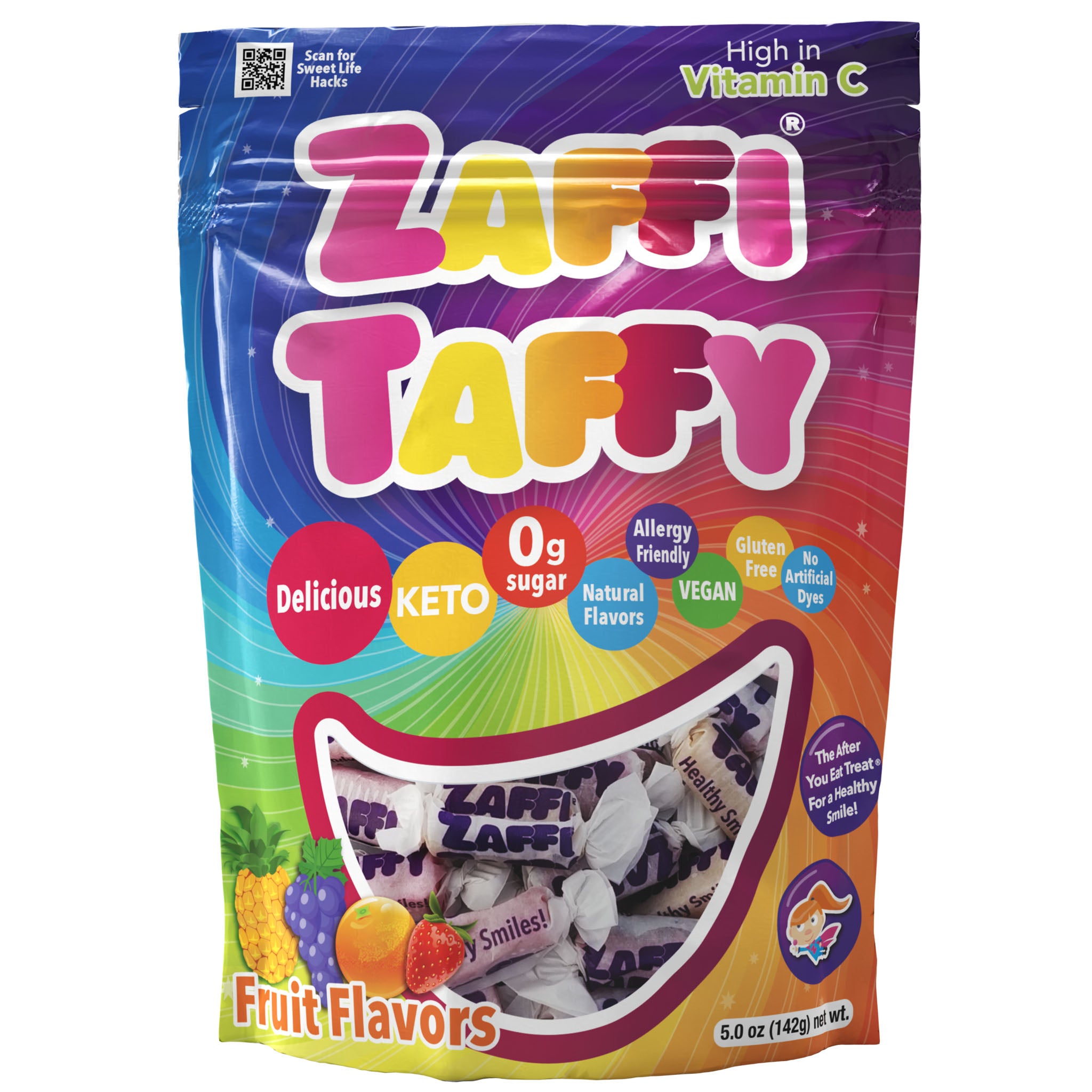 Zaffi Taffy 5oz bag in fruit flavor assortment.