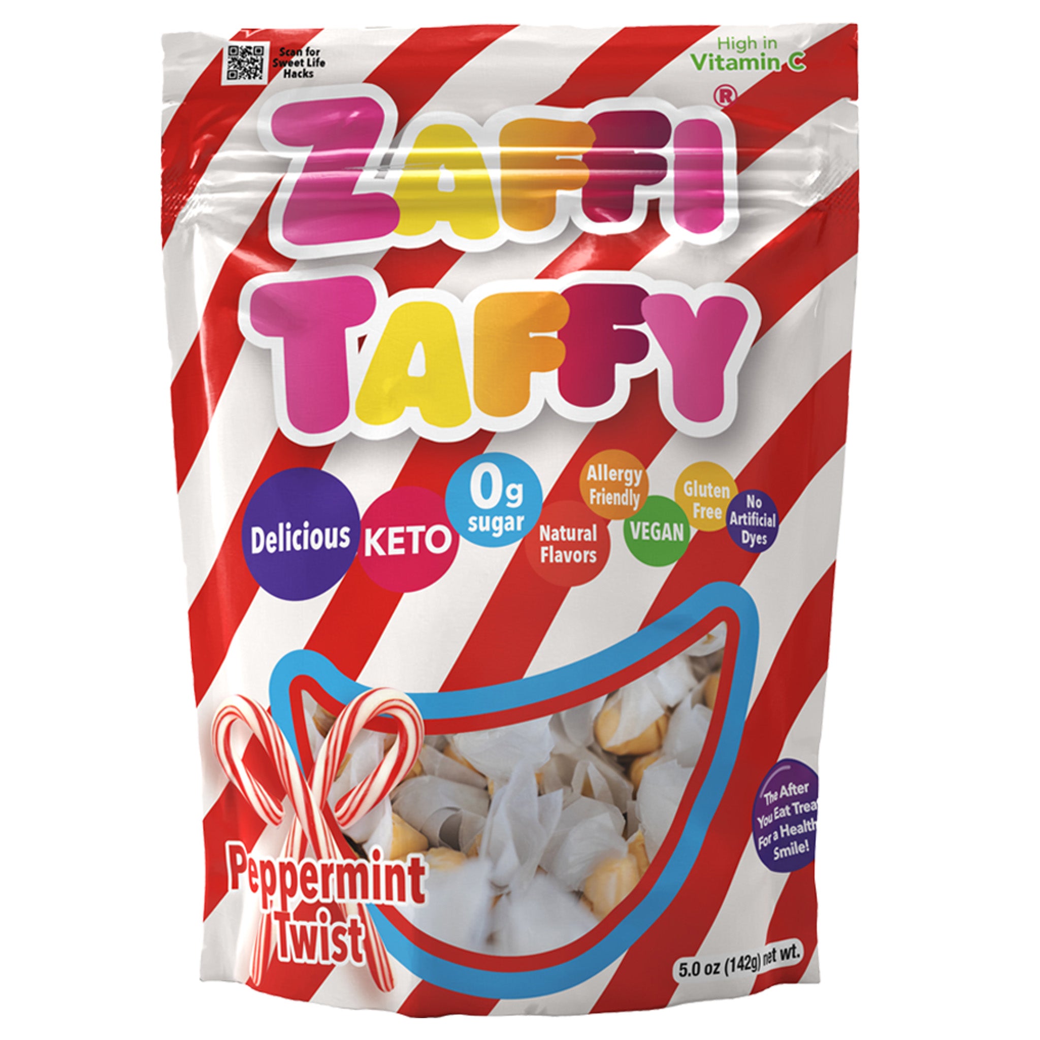 Zaffi Taffy 5oz bag in Peppermint Twist flavor.