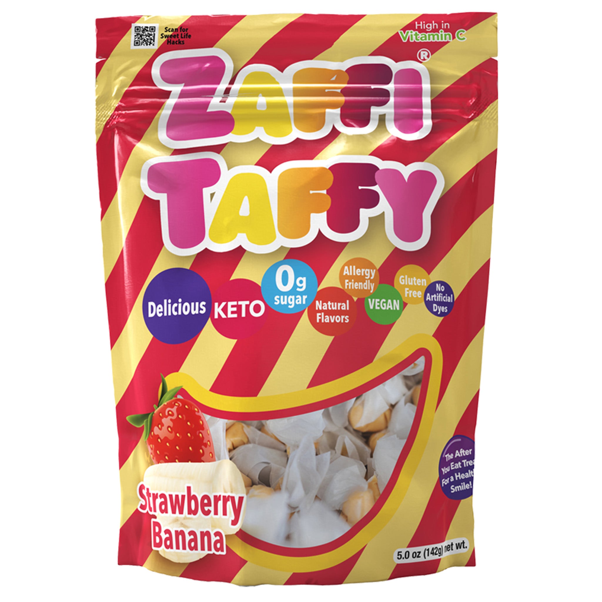 Zaffi Taffy 5oz bag in Strawberry Banana flavor.