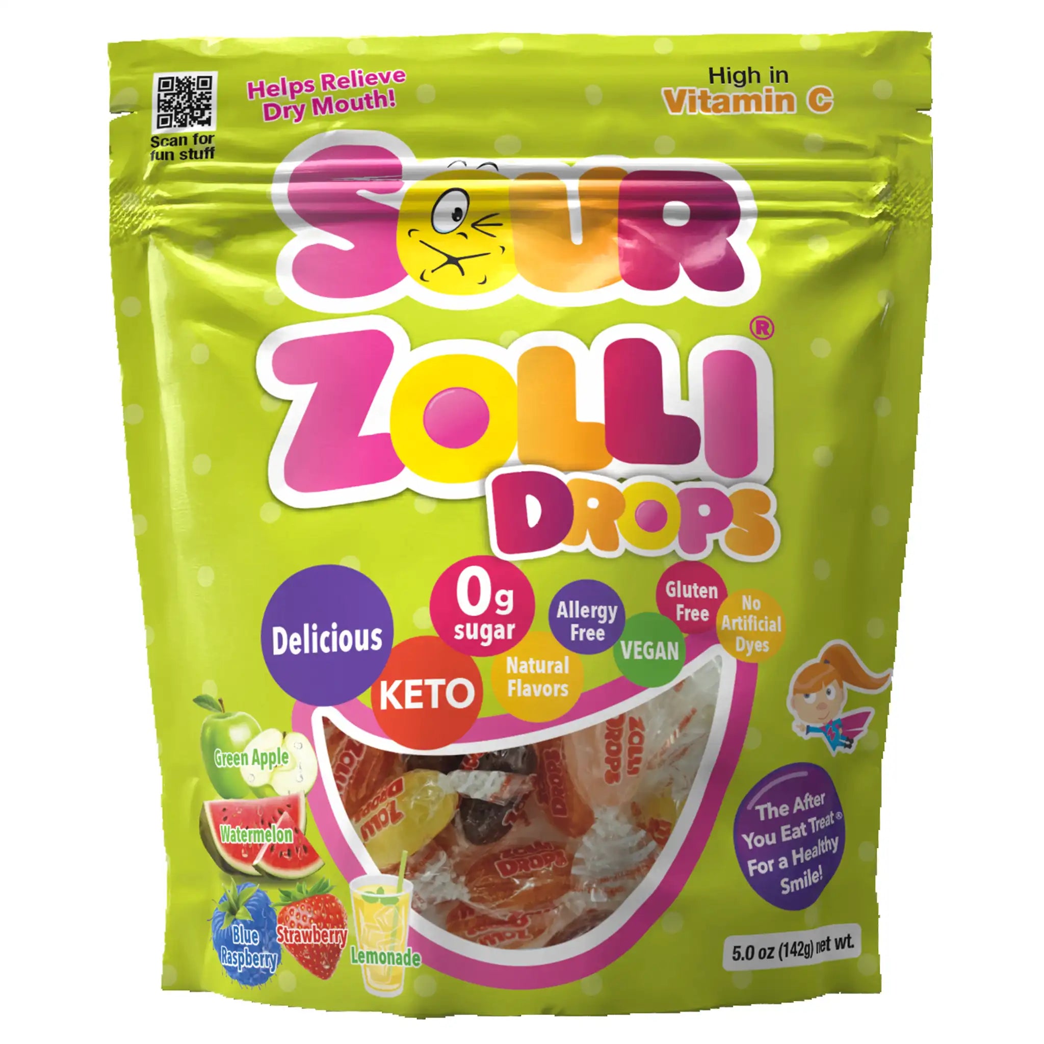 Sour Zolli Drops packaging on a white background