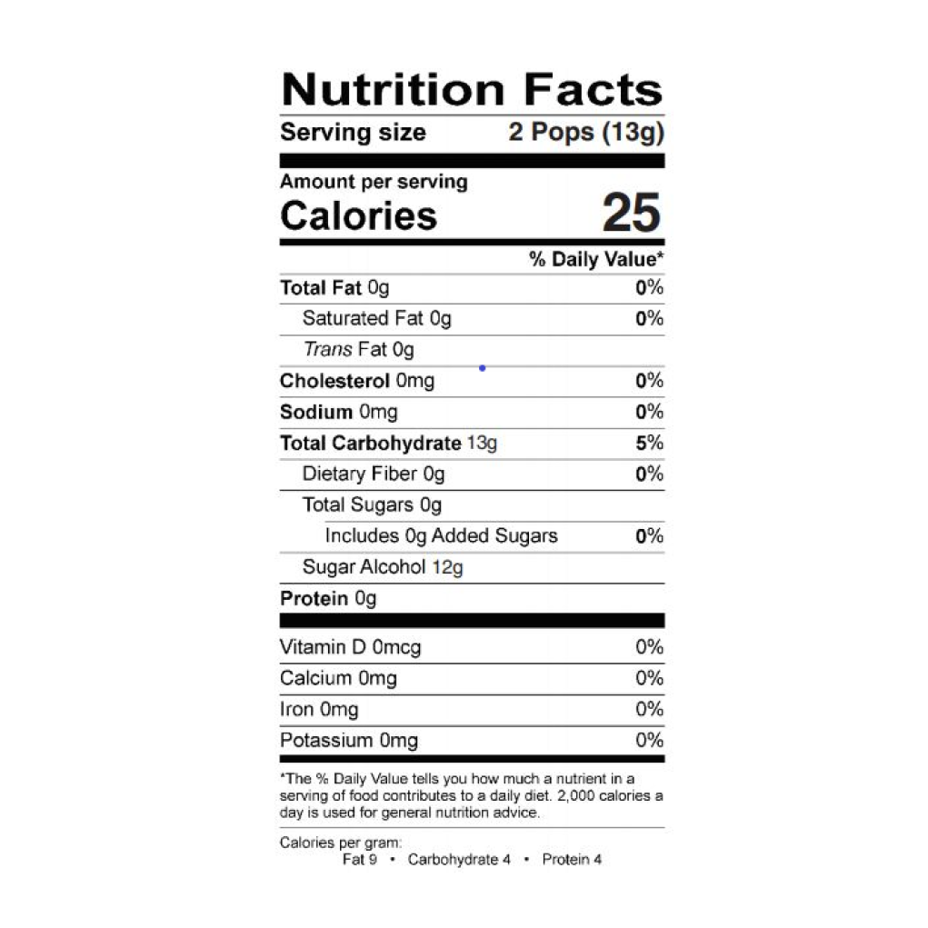 Zollipops Nutrition Facts