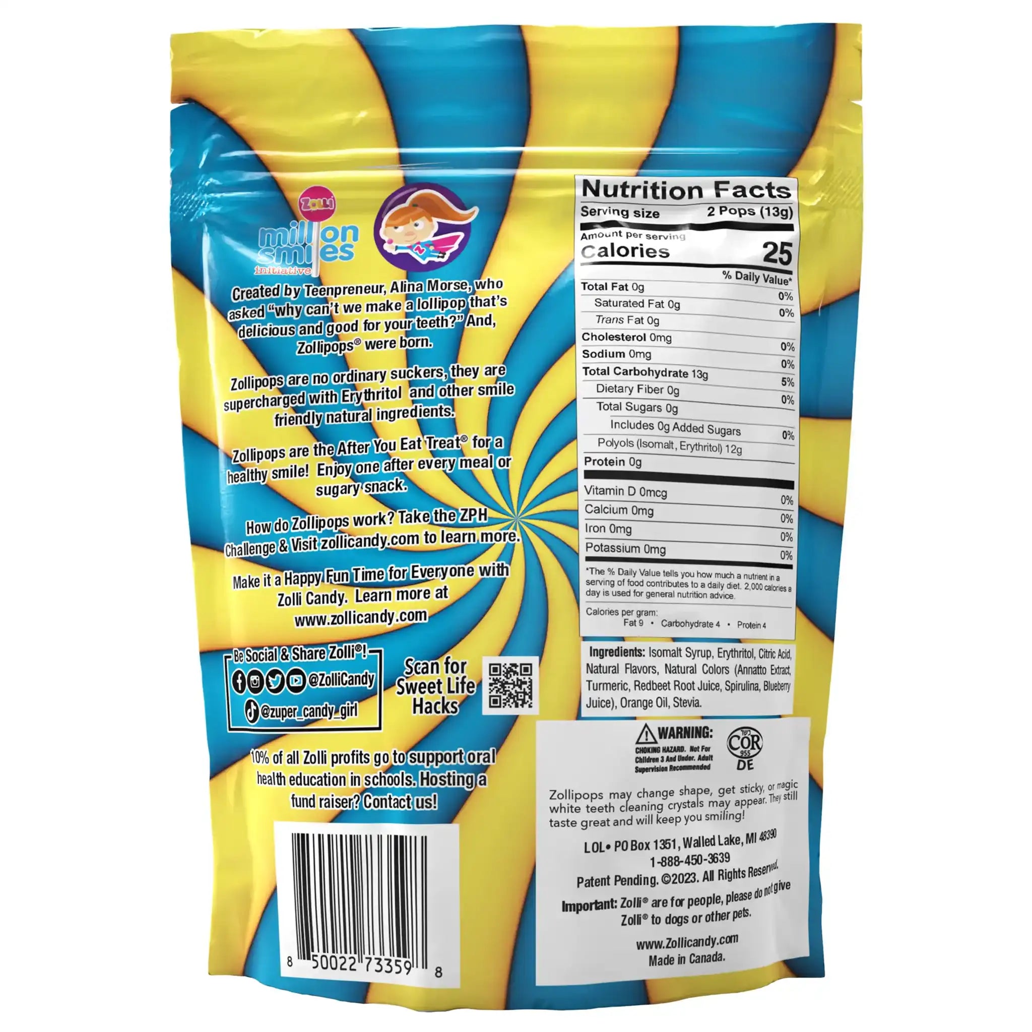 Zollipops Sugar Free Lollipops Lemonade & Blue Raspberry Swirl Zollipops Sugar Free Lollipops Lemonade & Blue Raspberry Swirl