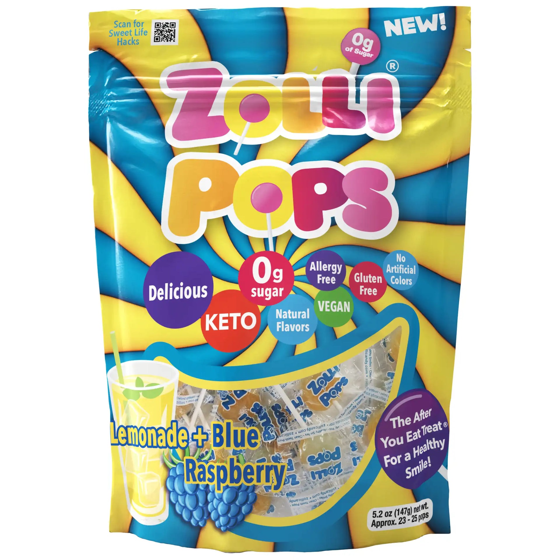 Zollipops Sugar Free Lollipops Lemonade & Blue Raspberry Swirl