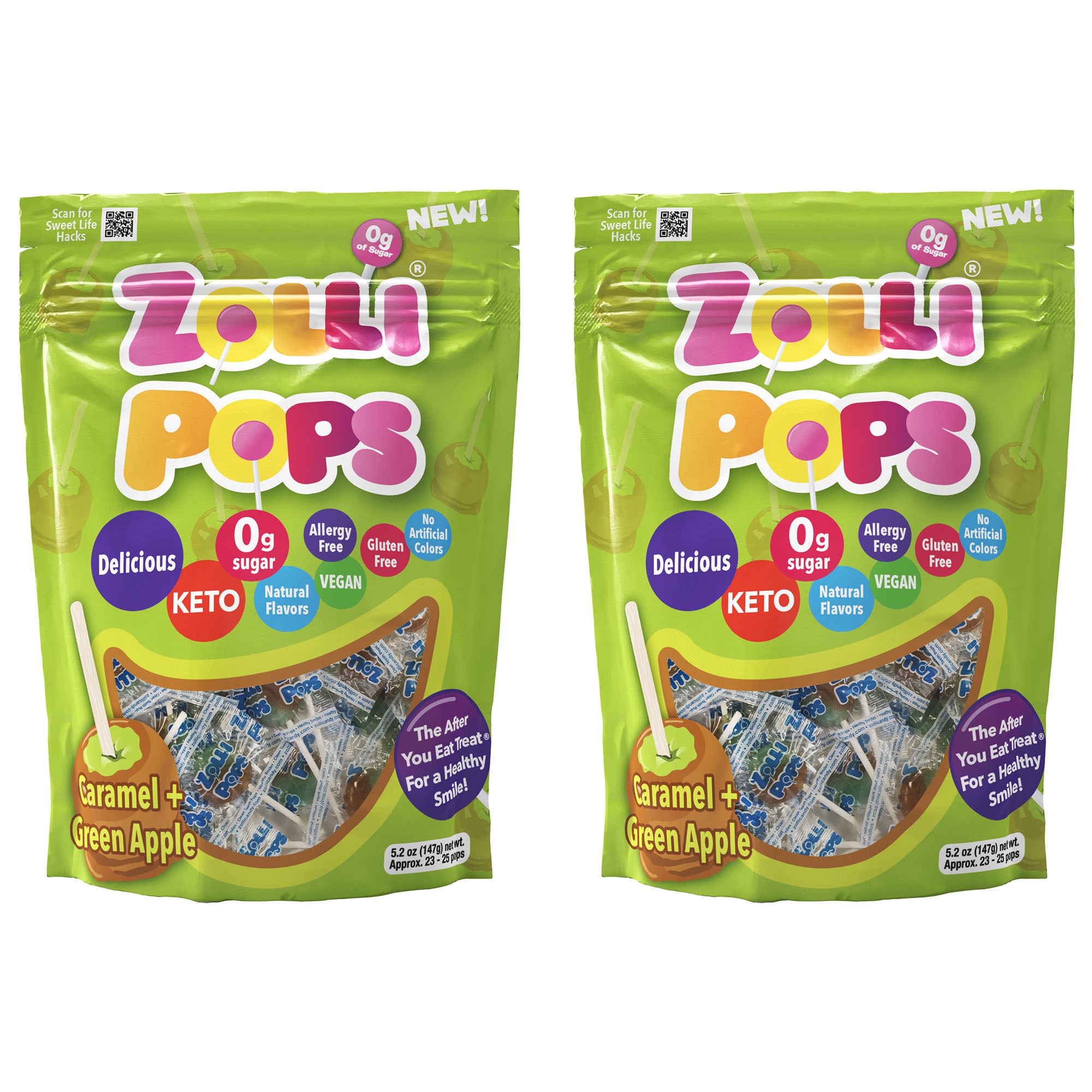 Zollipops 5.2oz 2 pack in Caramel & Green Apple flavor.