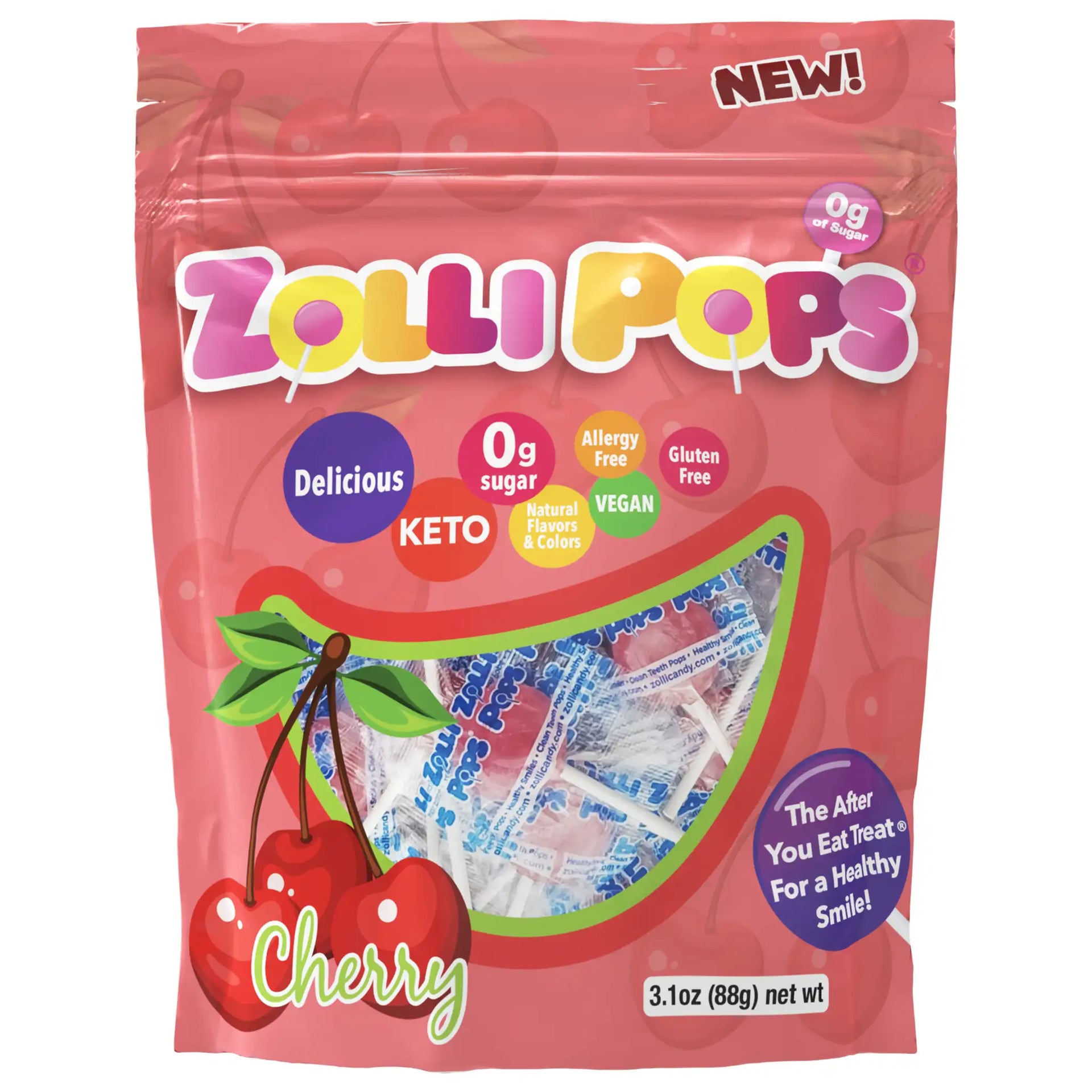 Zollipops® Sugar Free Lollipops Cherry 3.1oz Bag – Zollicandy