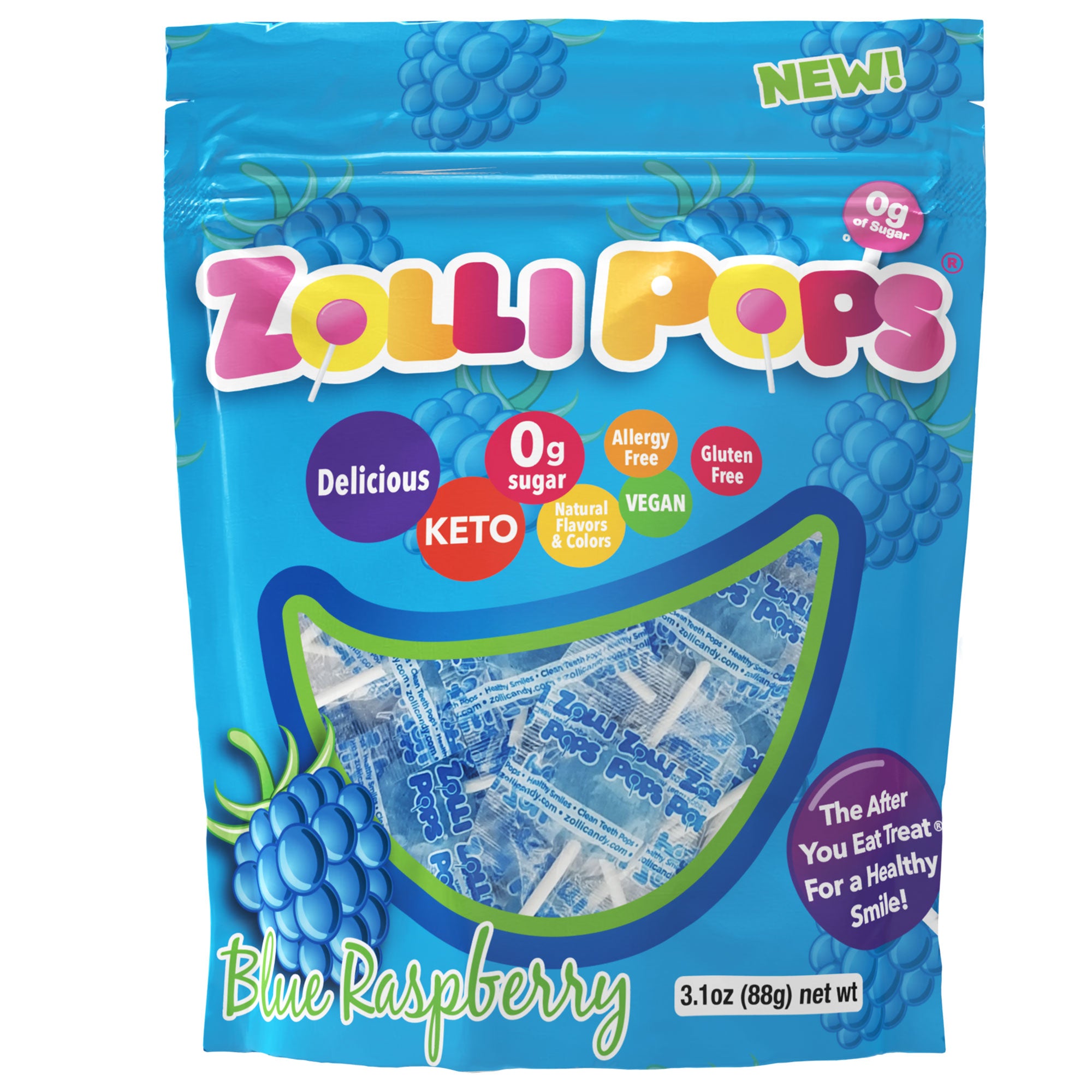 Zollipops 3.1oz pack in Blue Raspberry flavor.