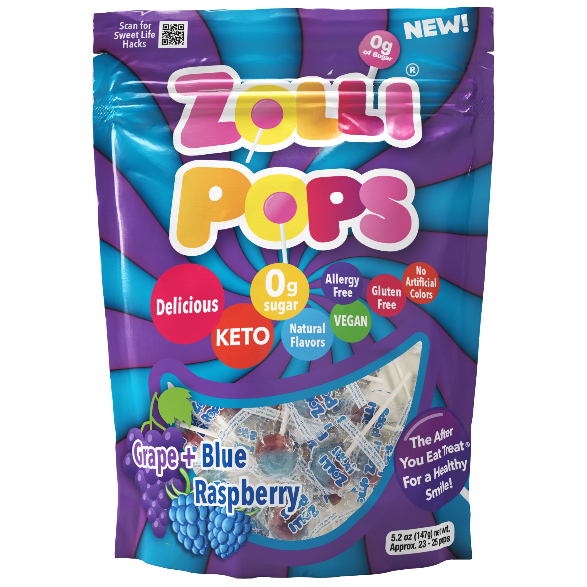 Zollipops Grape and Blue Raspberry Clean Teeth Lollipop