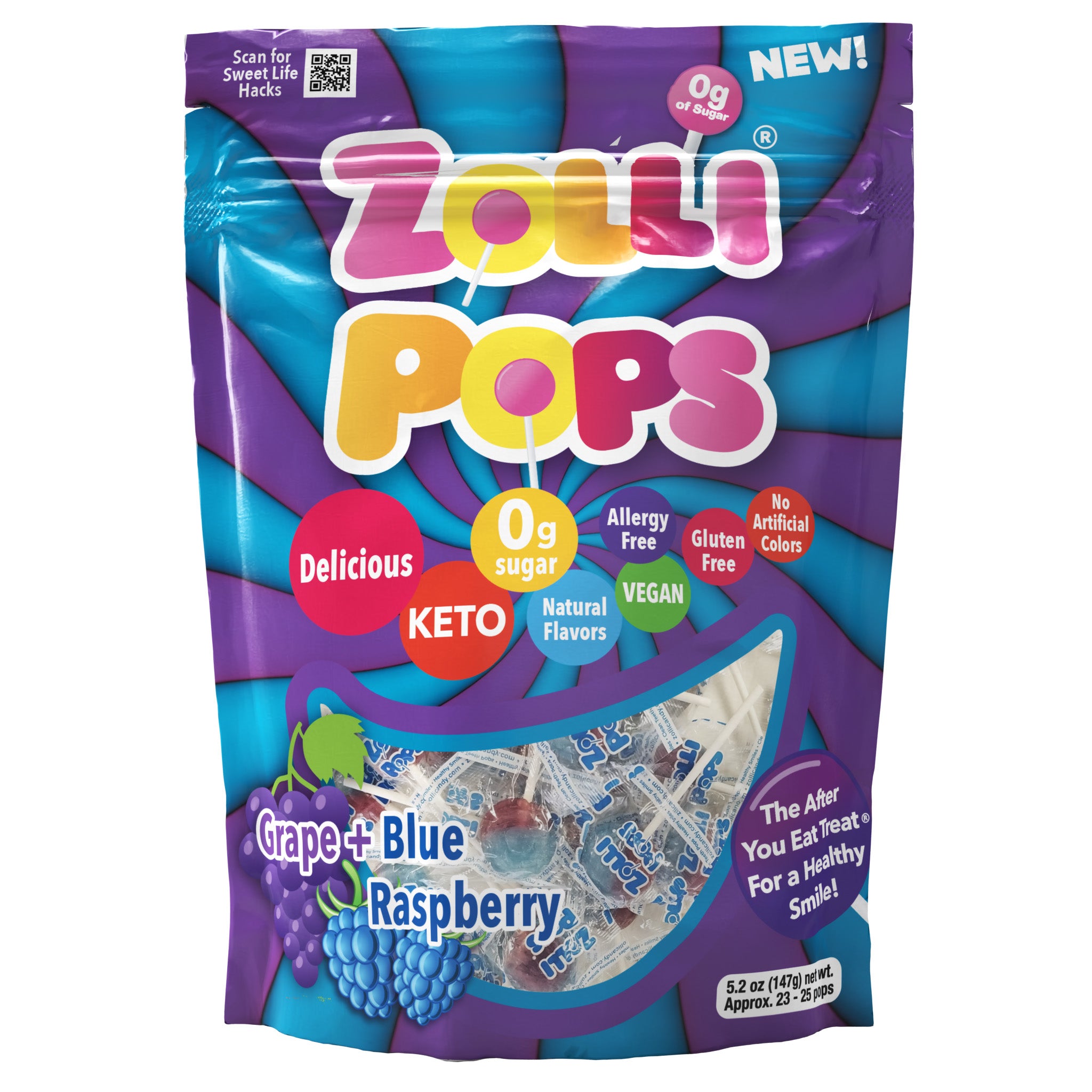 Zollipops Grape and Blue Raspberry Clean Teeth Lollipop