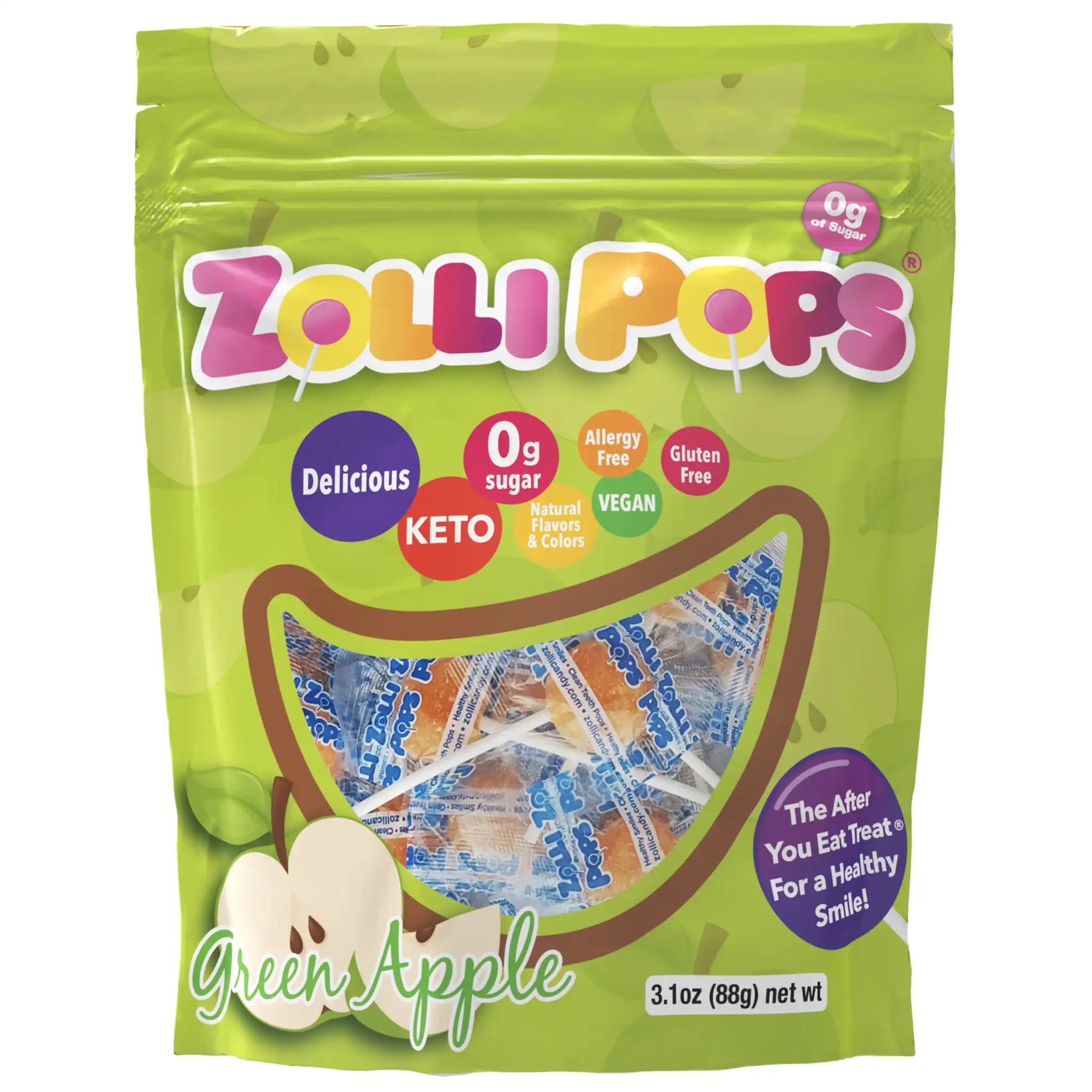 Zollipops® Sugar Free Lollipops Green Apple 3.1oz Bag – Zollicandy