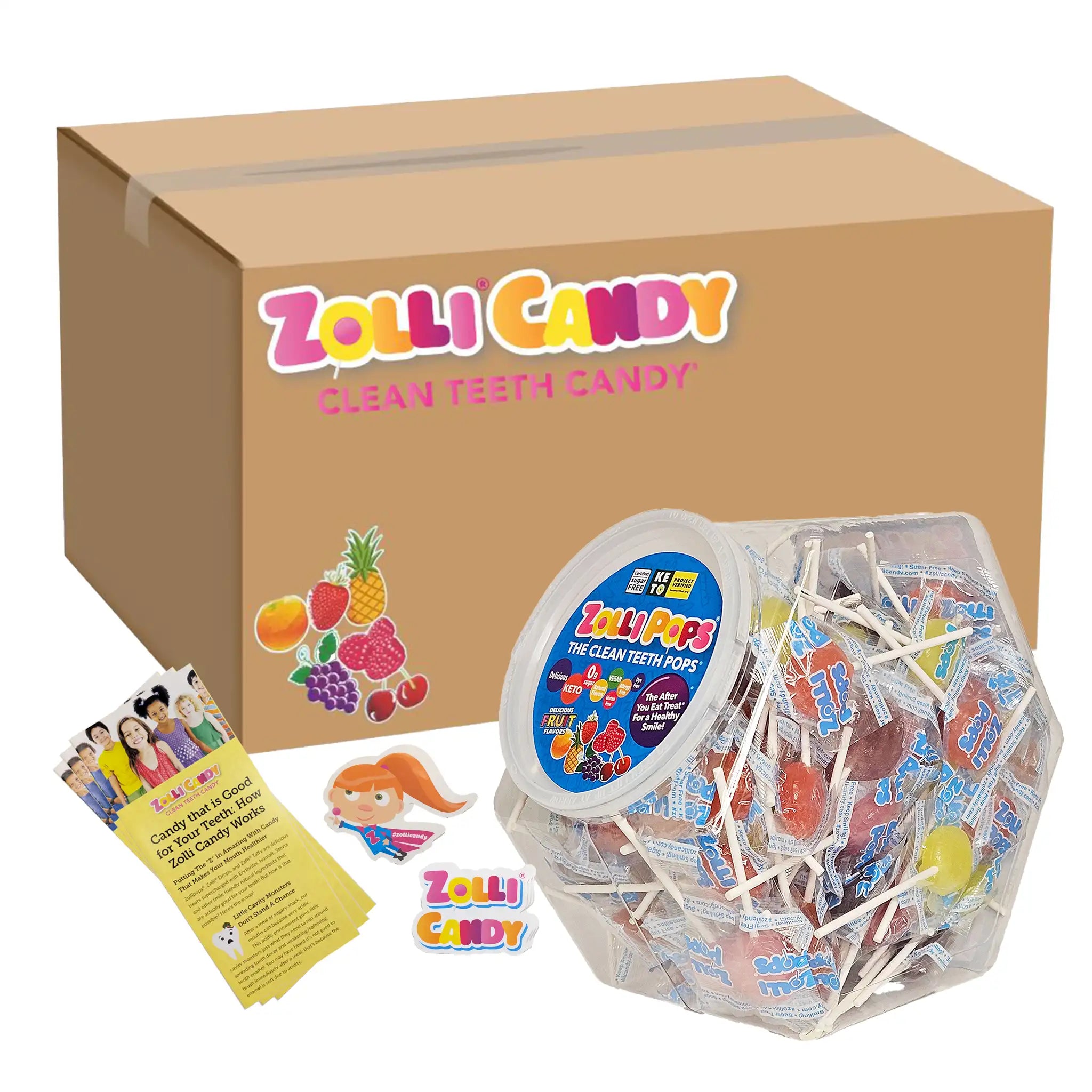 Zolli Candy box and container with Zollipops on a white background