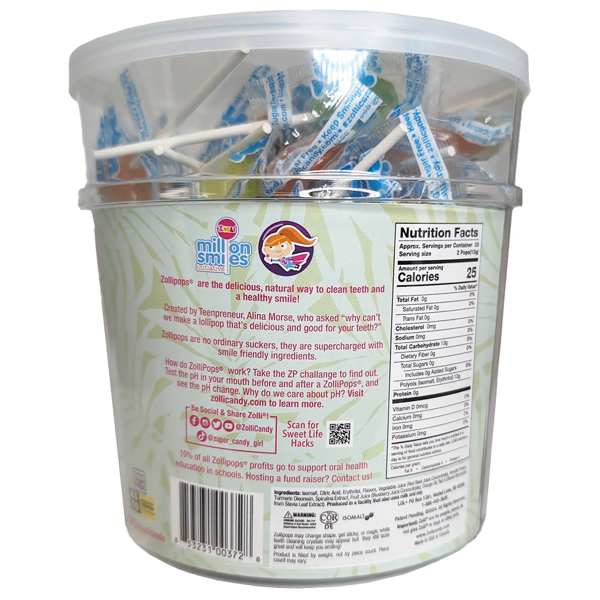 Zollipops Original "Clean Teeth Candy". 1 LB Tub.