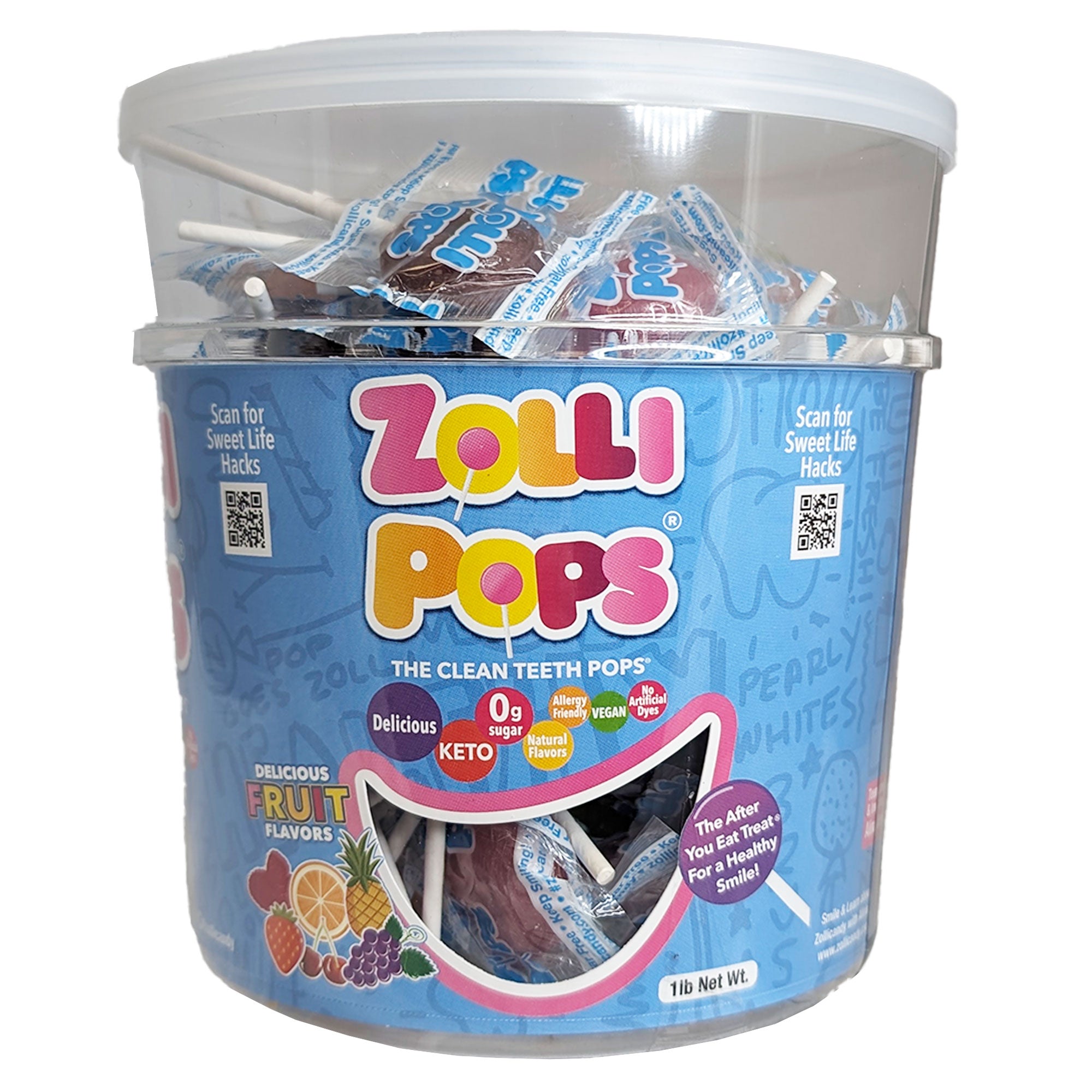 Zollipops Original "Clean Teeth Candy". 1 LB Tub.