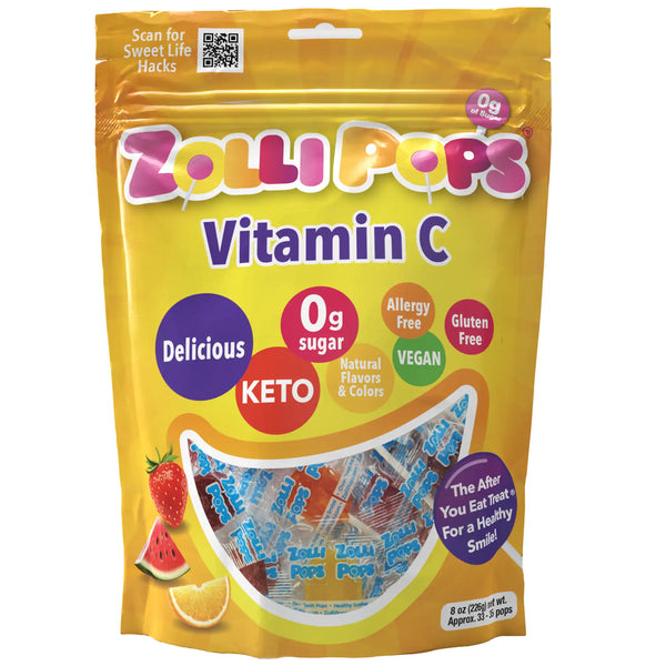 Zollipops Sugar Free Vitamin C Lollipops 8oz Resealable Pouch