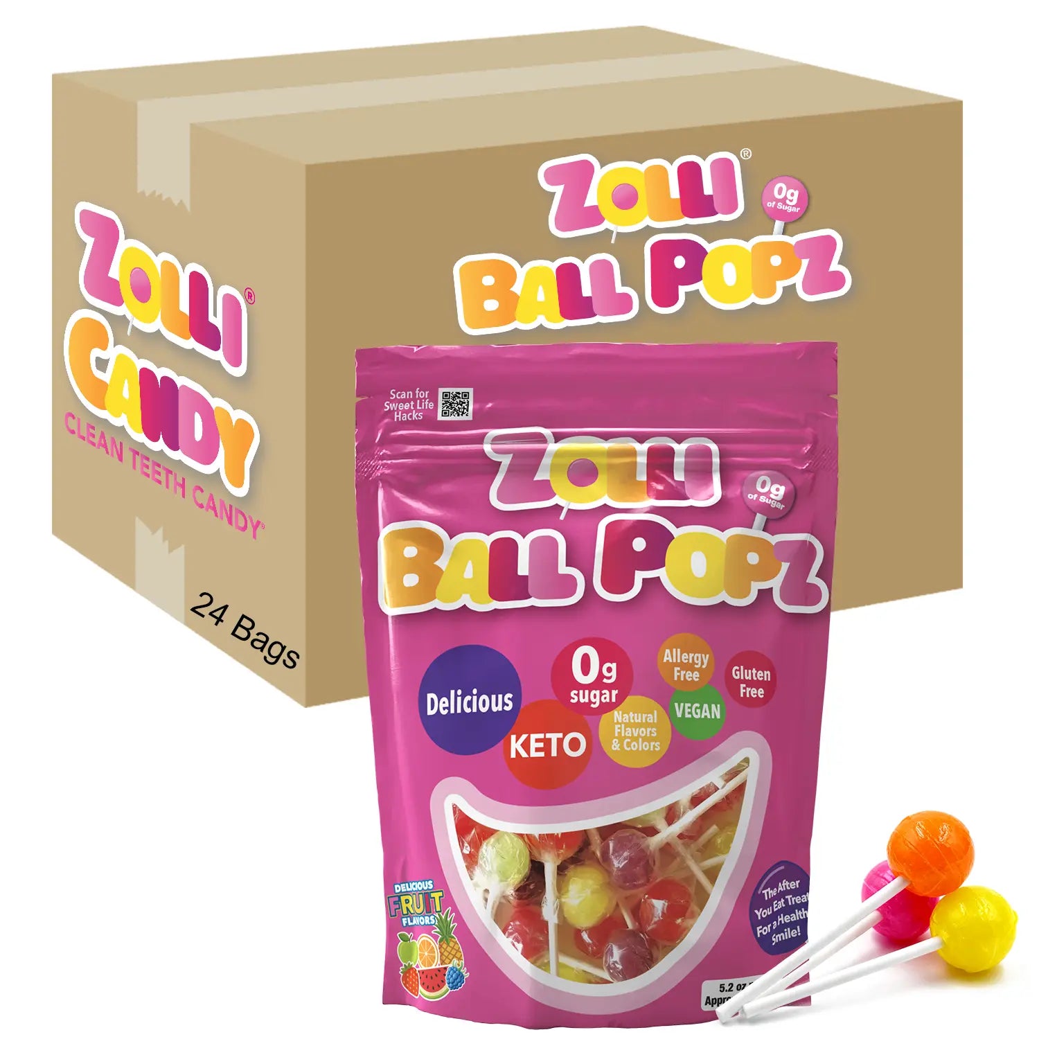 Zolli Ball Popz packaging with a box and candy on a white background