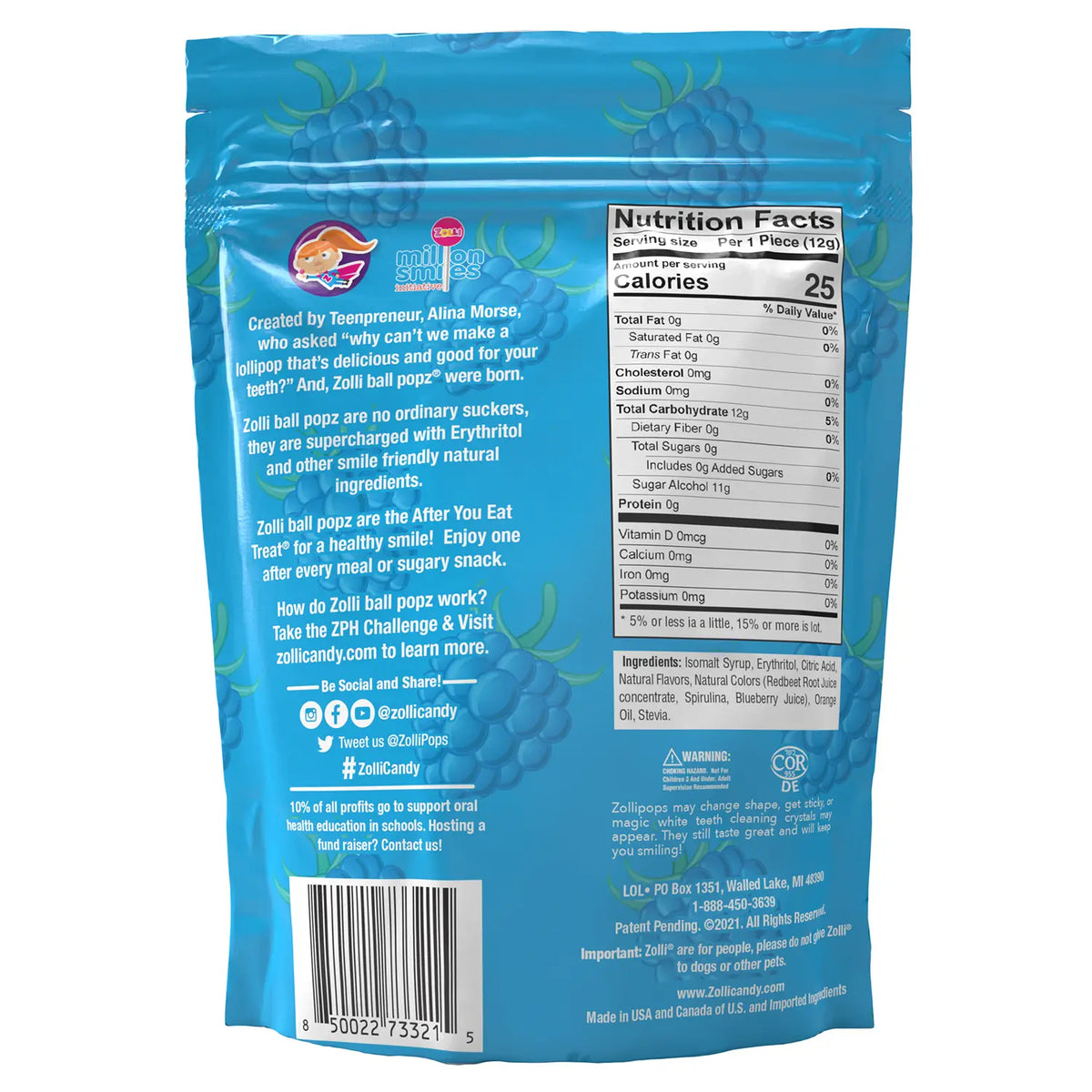Zolli Ball Popz Blue Raspberry 5.2oz-Zollicandy