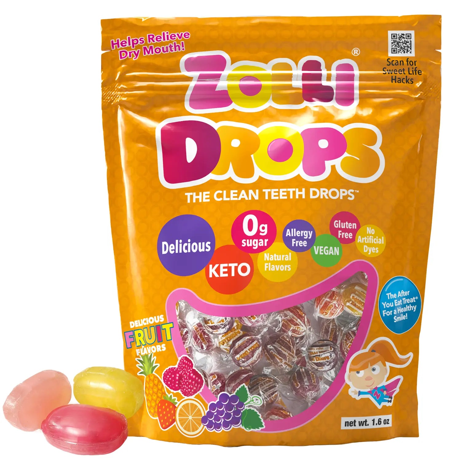 Zolli Drops Sugar-Free Hard Candy – Tooth-Friendly Candy with Xylitol, Assorted Fruit