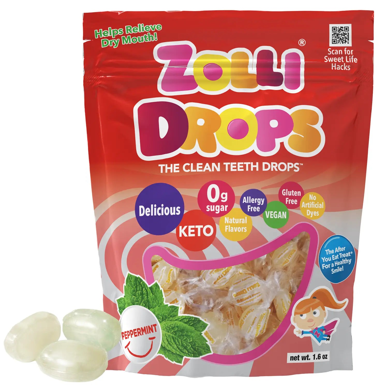 Zolli Drops packaging with red background and colorful text