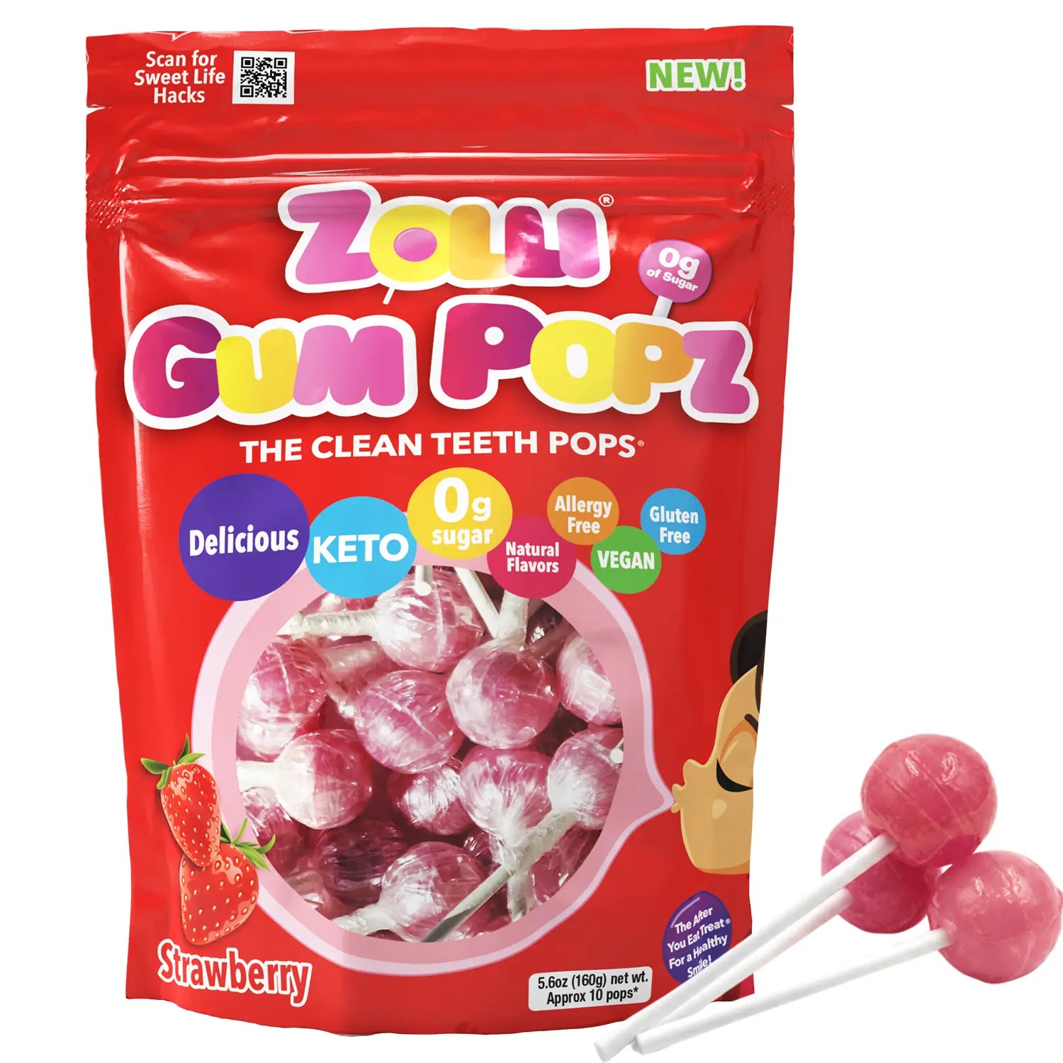 sugar　6y Zolli Candy Sugar-Free Gum Popz – Gum-Filled Lollipops, Tooth