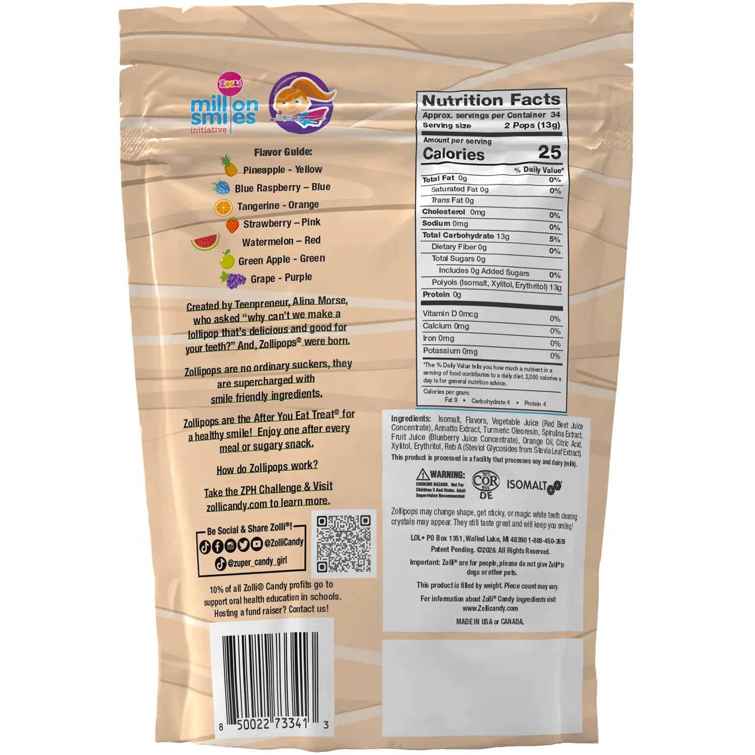 Zollipops Sugar-Free Lollipops – Tooth-Friendly Halloween Candy with Xylitol, Assorted Fruit, 1lb Bag