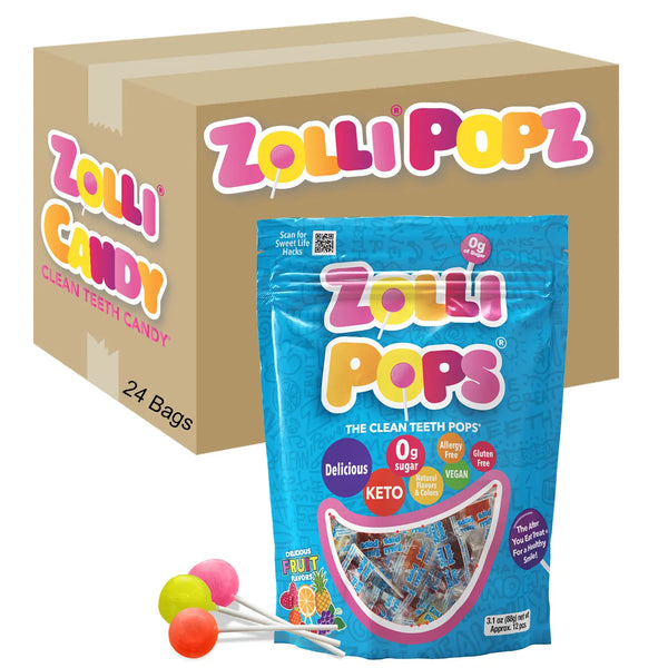 Case Zollipops® Sugar Free Lollipops Assorted Fruit 3.1oz Pouches