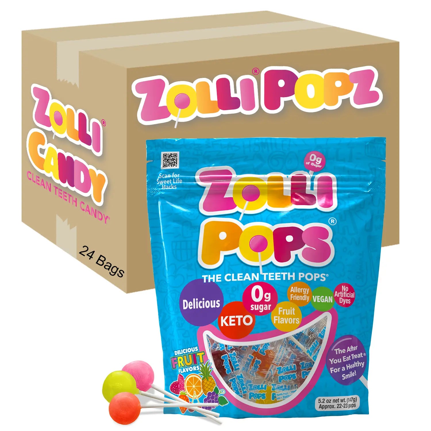 Zolli Popz packaging with a box and a bag of candy on a white background