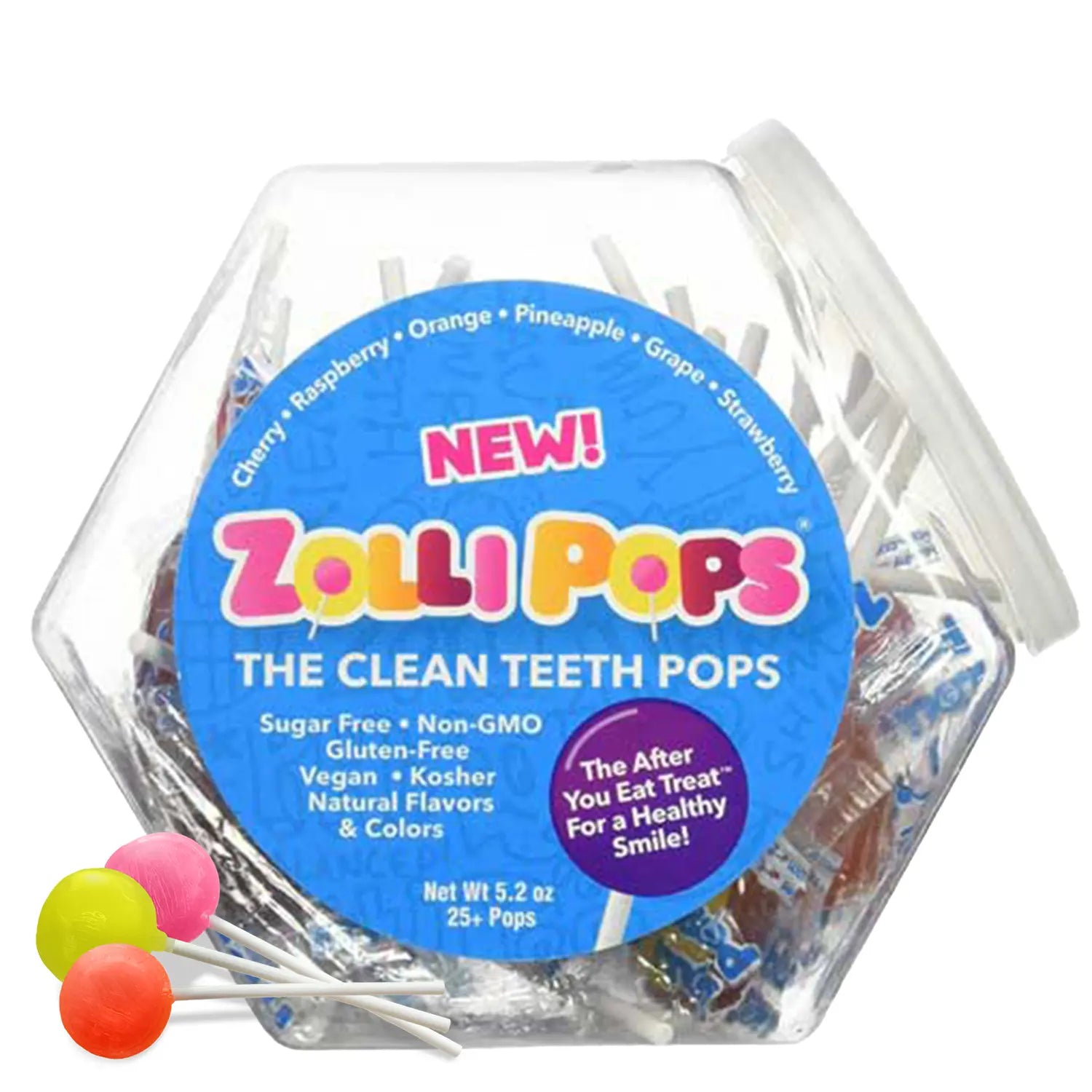 Zolli Pops packaging with colorful lollipops on a white background