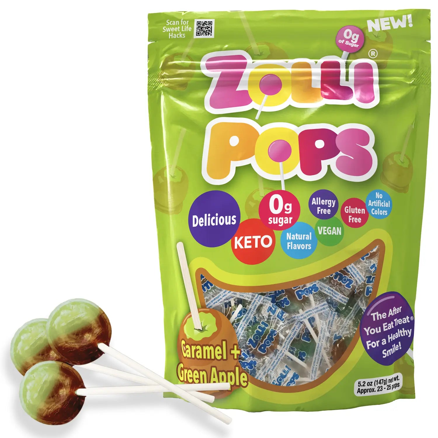 Zouli Pops candy package with lollipops on a white background