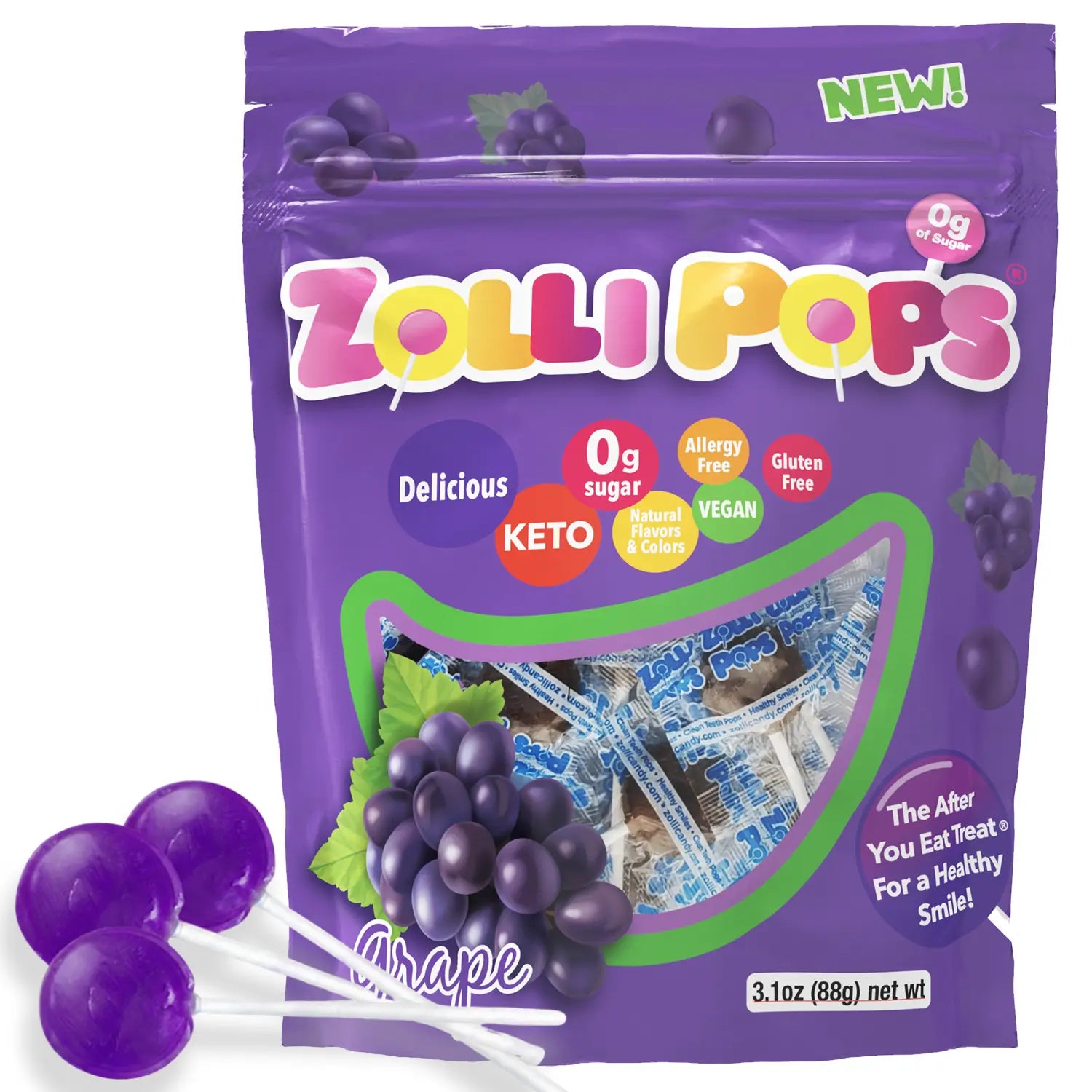 Grape zollipops on a white background.