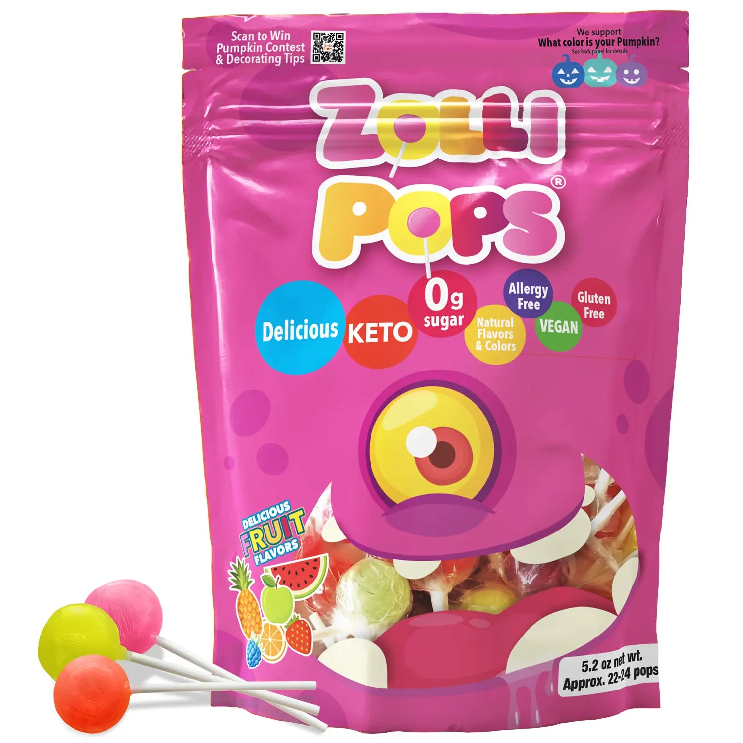Pink Zulli Pops packaging with lollipops on a white background