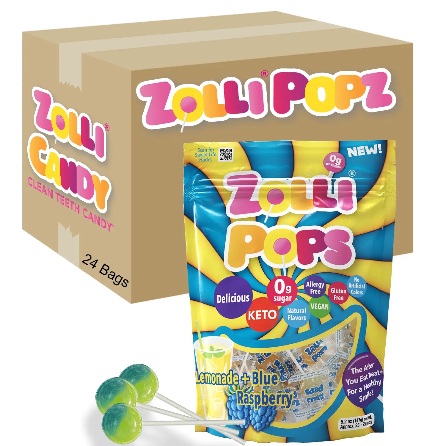 Zolli Popz packaging with a box and a single package on a white background