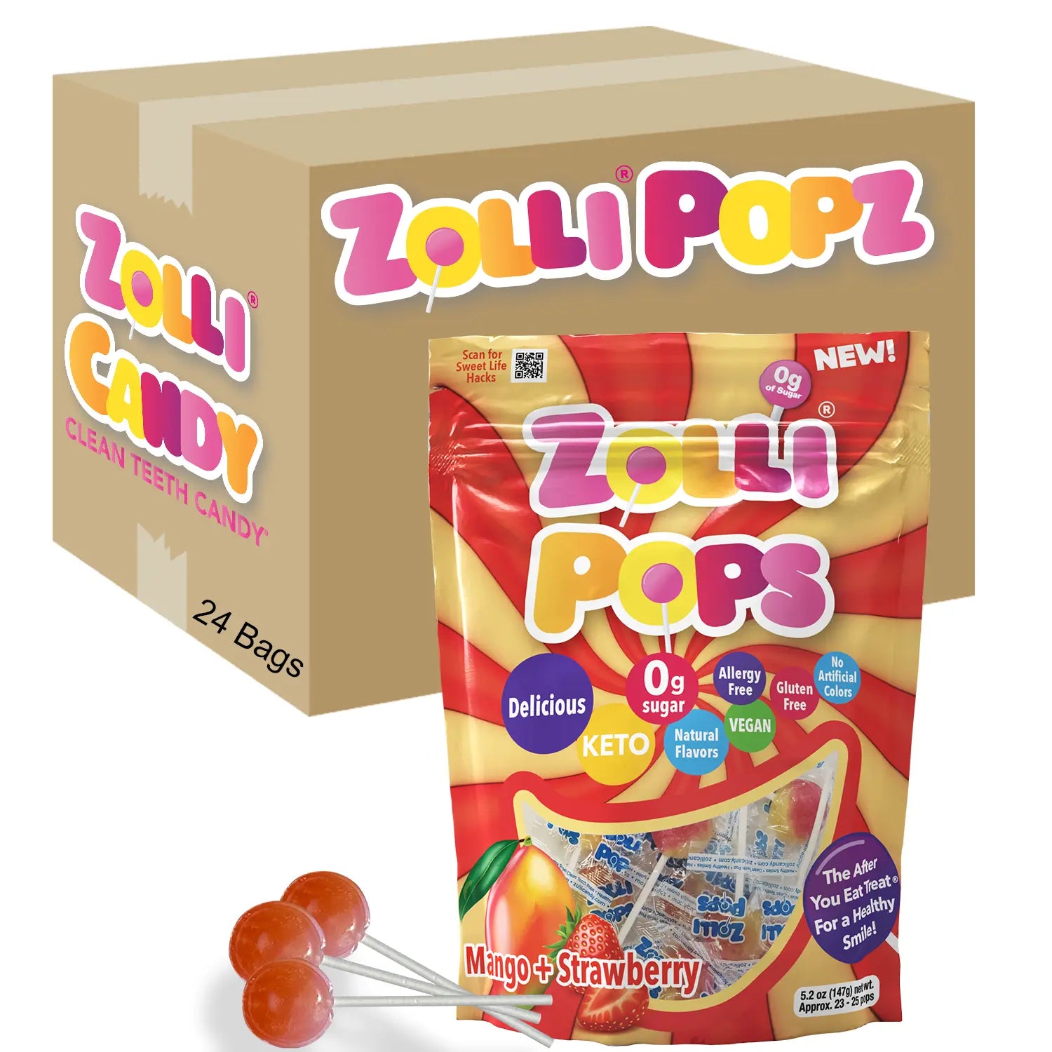 Zolli Popz candy packaging with a box and a single package on a white background