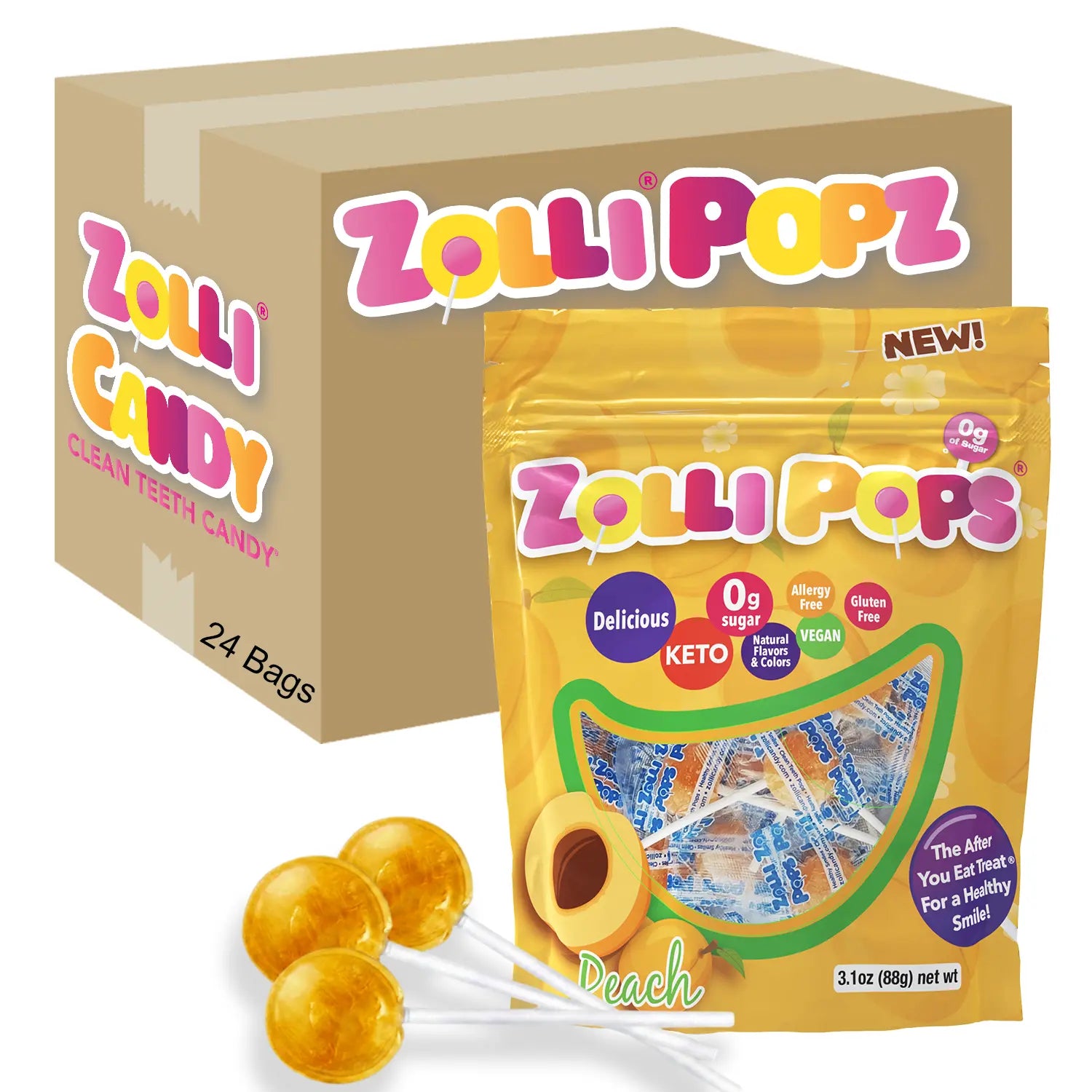 Zolli Popz candy packaging with a box and a single package on a white background