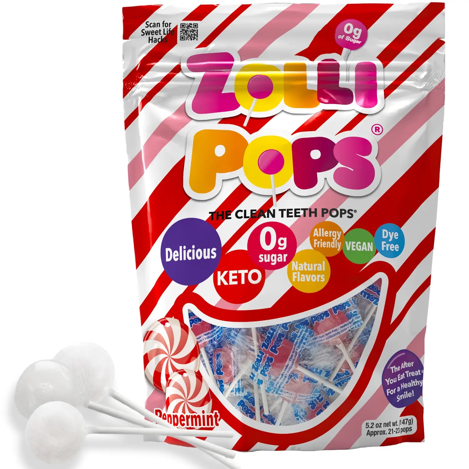 Zouli Pops packaging with red and white striped design and visible text on a white background