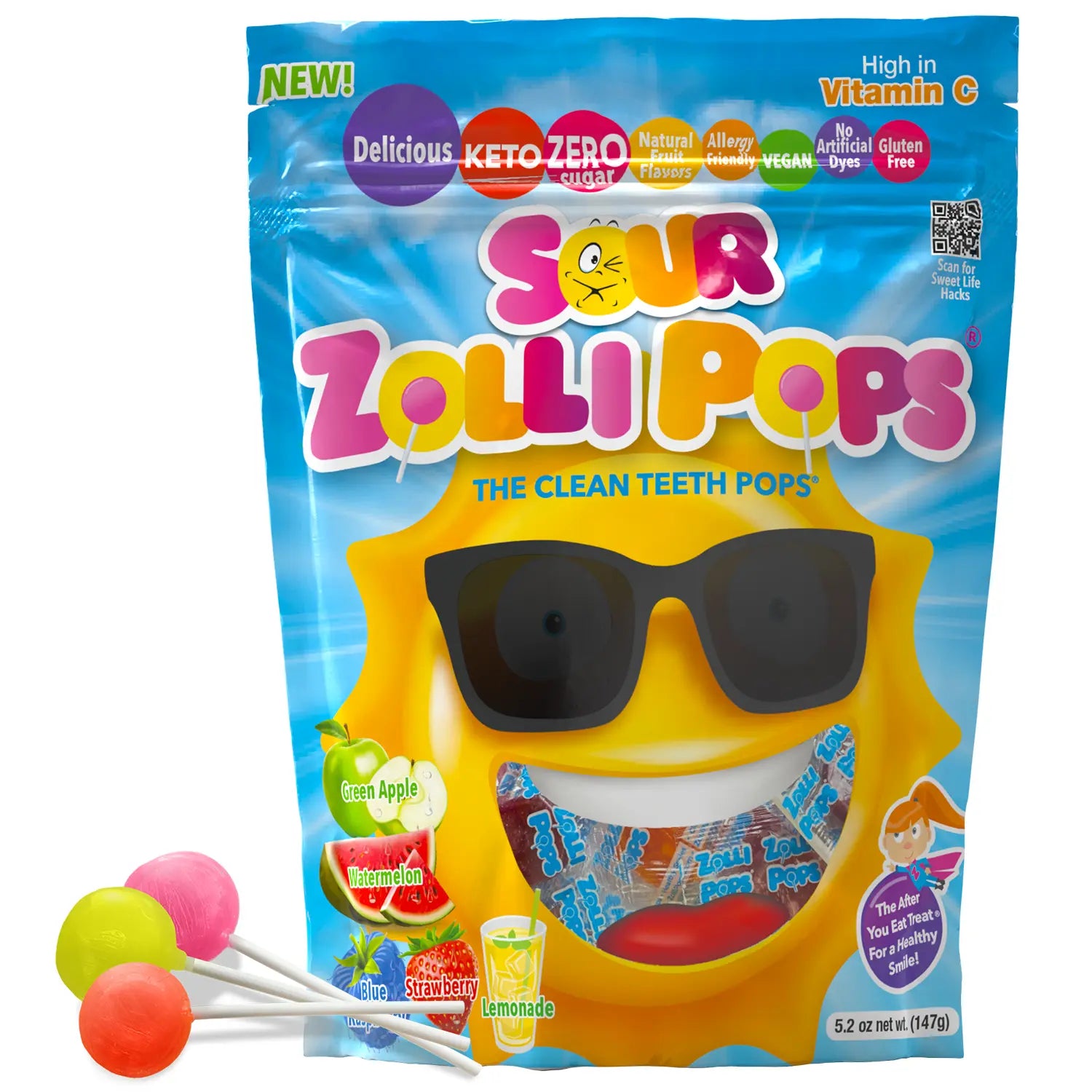 Zolli Pops candy package with a smiley face design on a white background