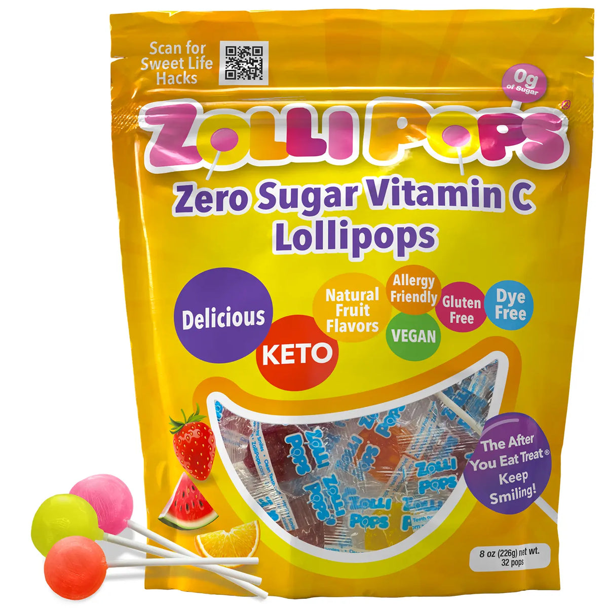 Vitamin c lollipops bag on a white background.