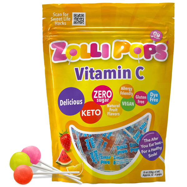 Zollipops Sugar Free Vitamin C Lollipops 8oz Resealable Pouch