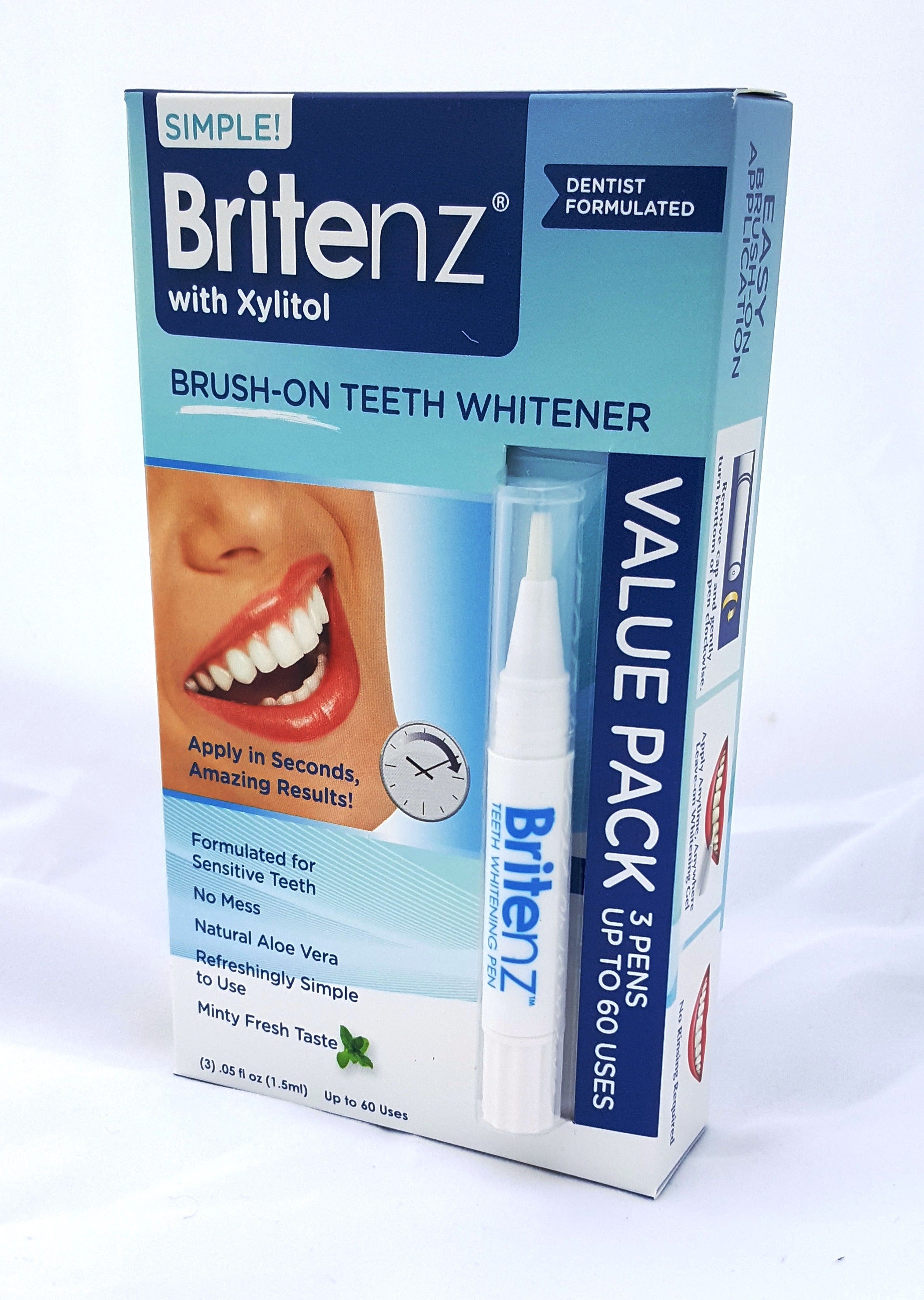 Britenz whitening value pack box with three 1.5ml pens.