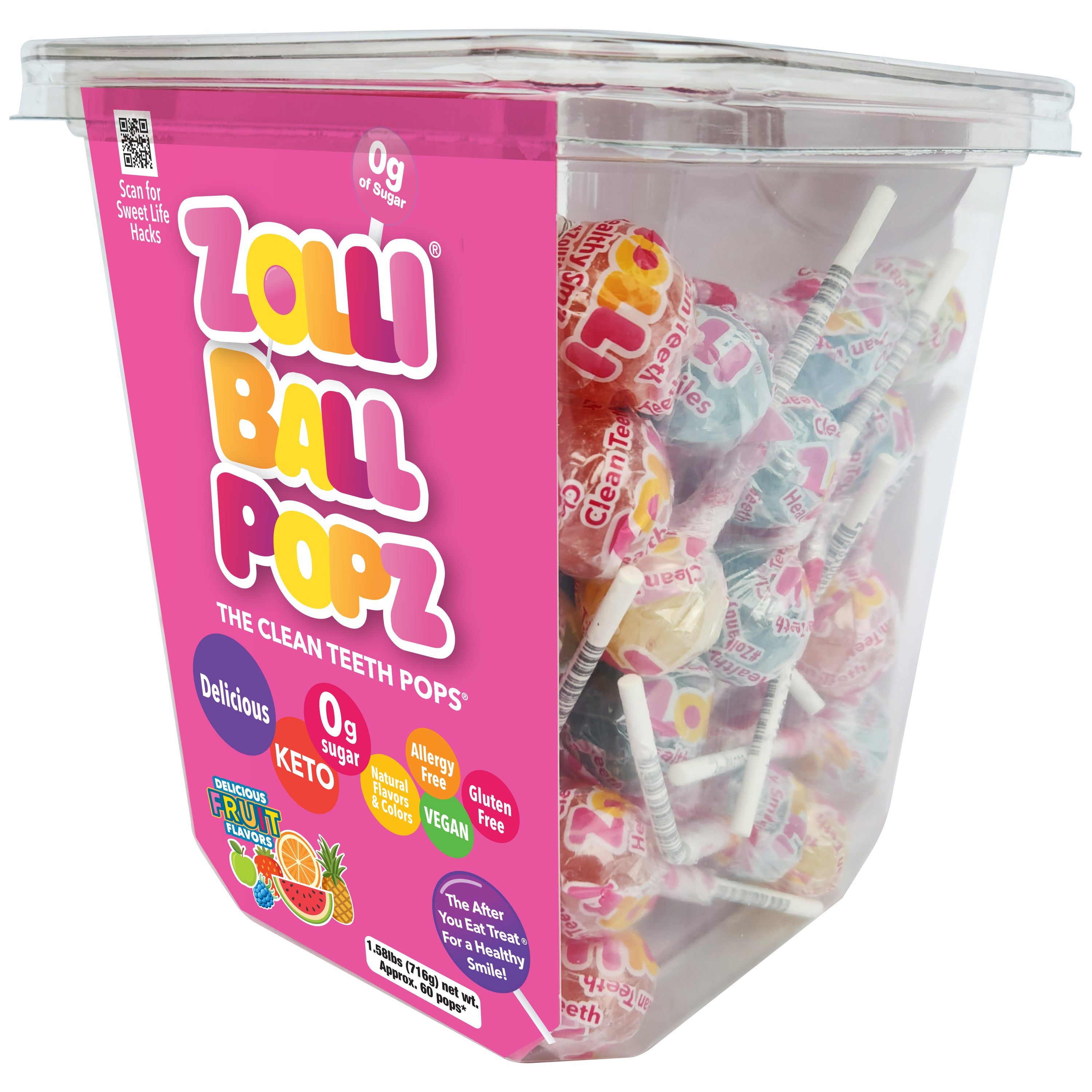 Zolli® Ball Popz™ Assorted Fruit 1.58lb Tub-Zollicandy