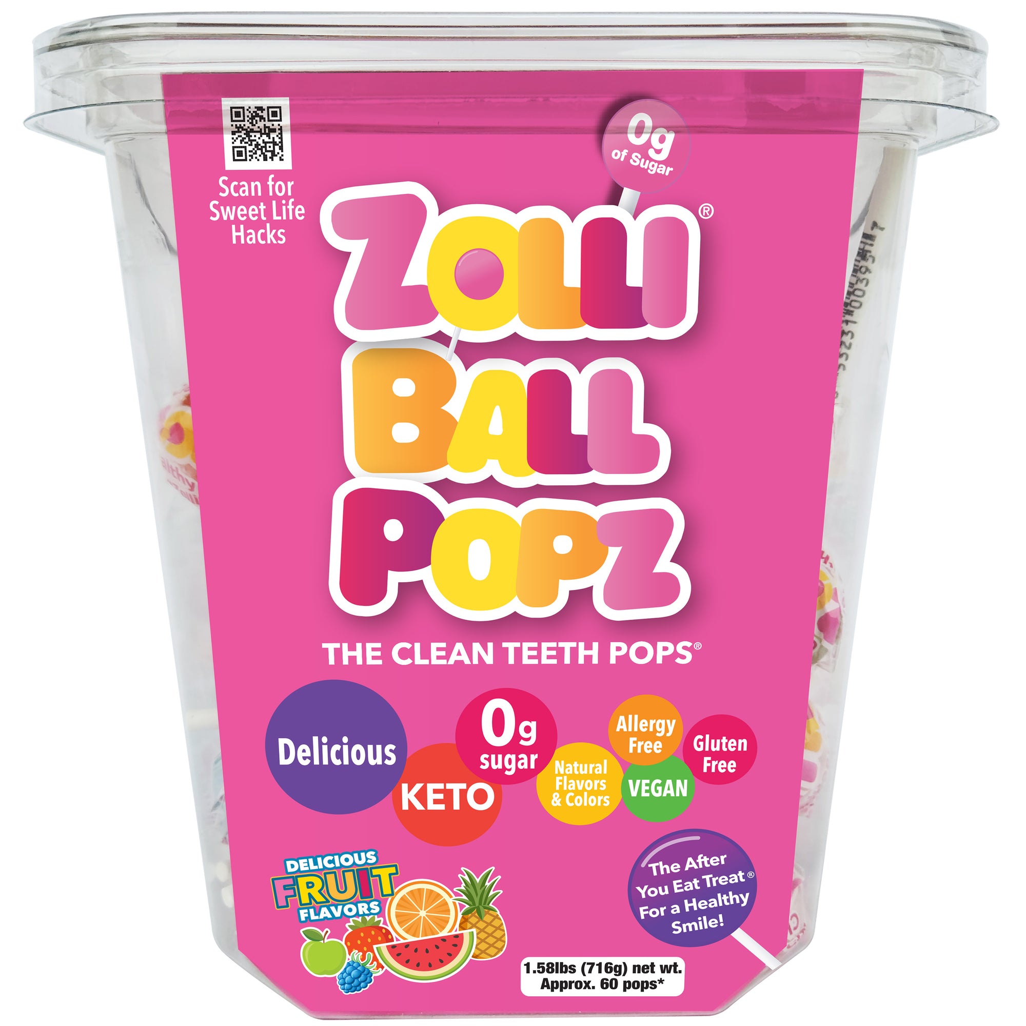 Zolli® Ball Popz™ Assorted Fruit 1.58lb Tub-Zollicandy