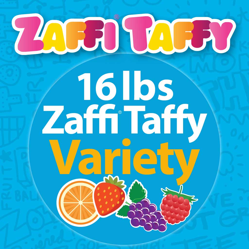 Zaffy Taffy 16lb bulk pack in fruit assortment of flavors.