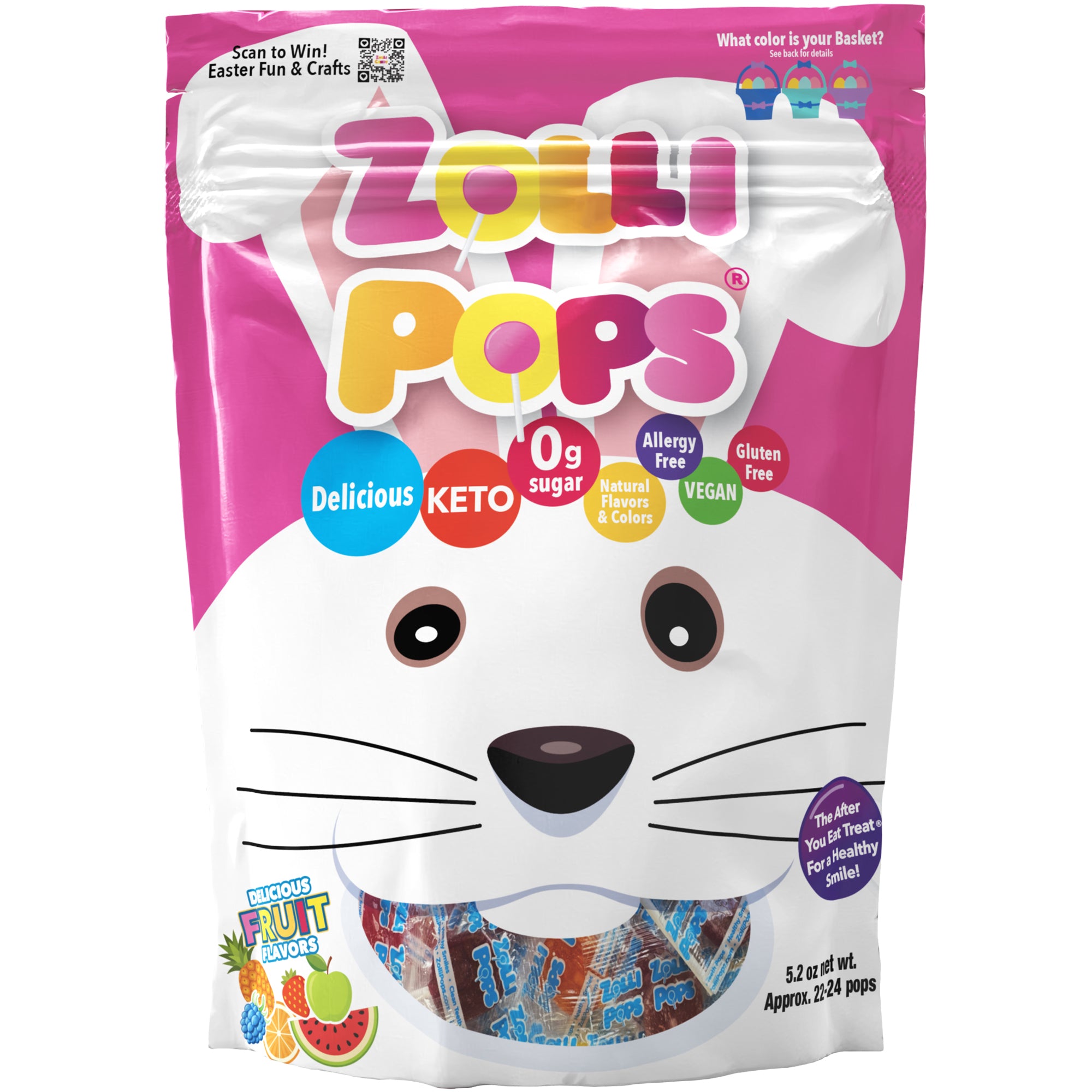 Easter Bunny Zolli Ball Pops 3.1oz pack in Fruit Assortment of flavors.