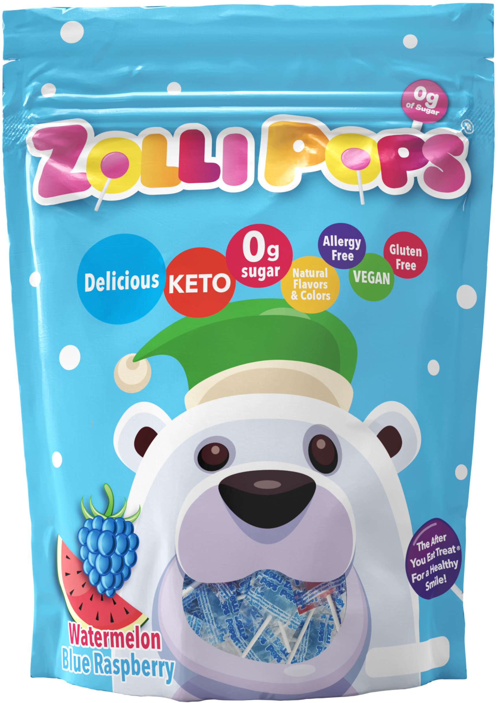 Holiday Zollipops Watermelon & Blue Raspberry 5.2oz Pouch - Polar Bear
