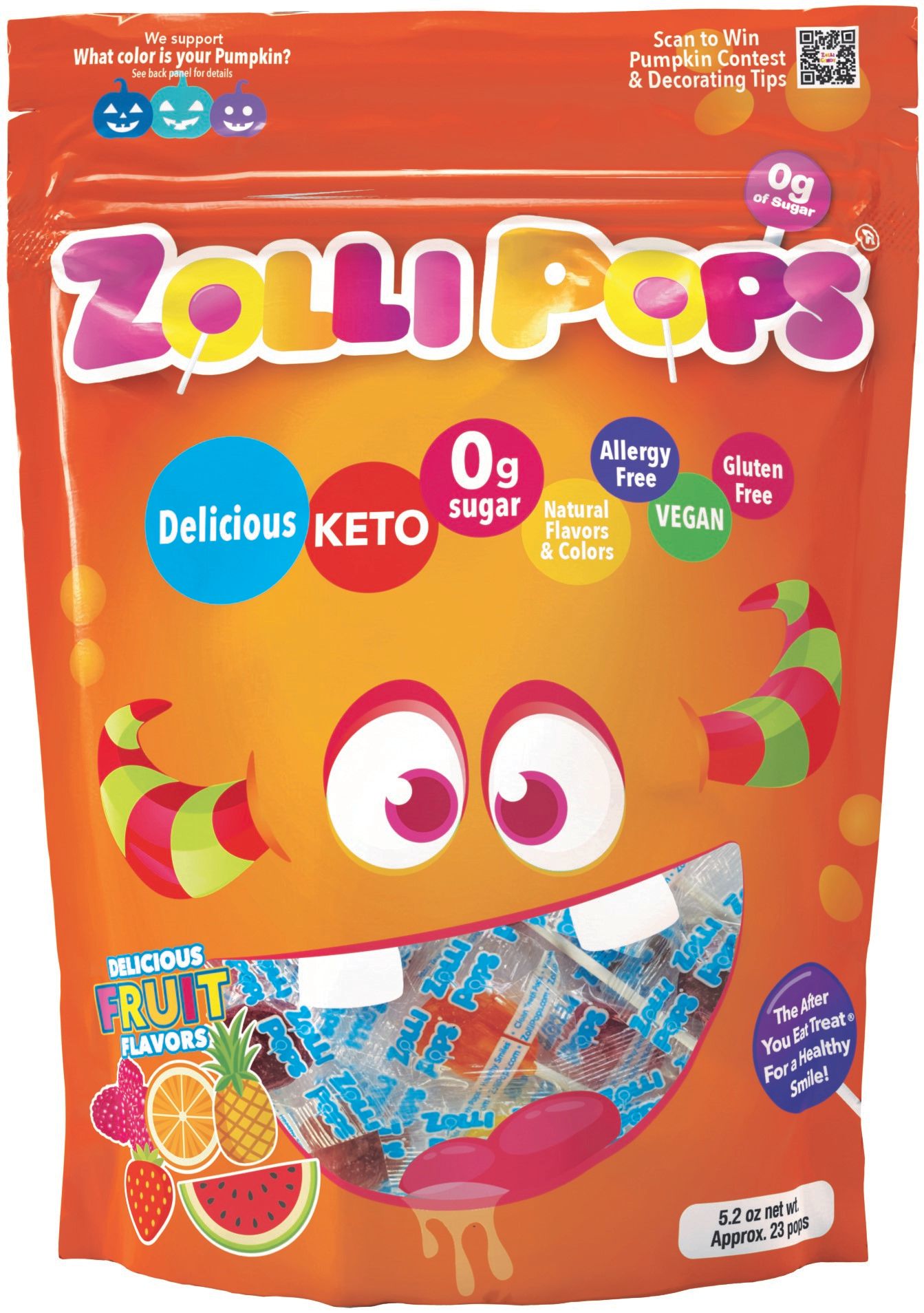 Halloween Zollipops® Original Assorted 5.2oz Pouch (Orange Bag)