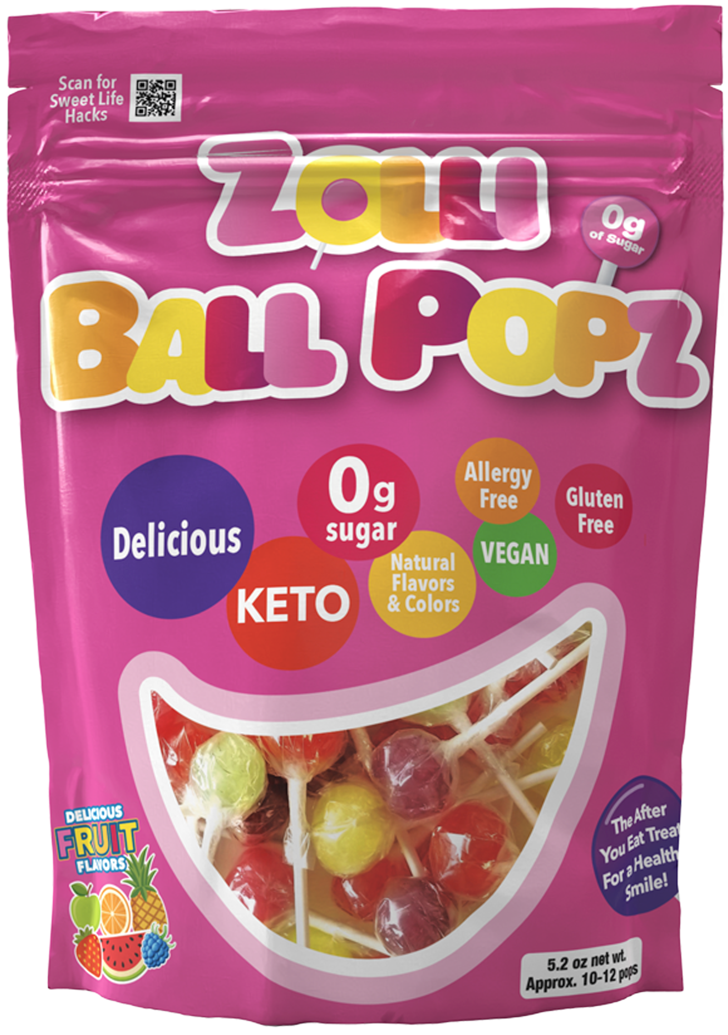 Zolli Ball Popz Assorted Fruit 24 pack of 5.2oz Resealable Bags-Zollicandy