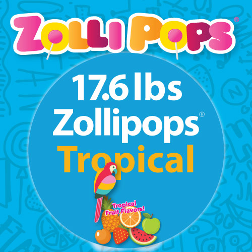 Zollipops 17.6 pounds bulk pack in Tropical Assortment of flavors.