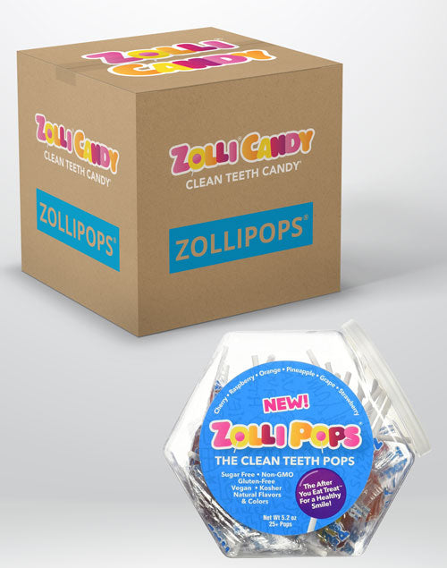 Zollipops 12 count bulk case of small hex-shaped jars in Original Assortment of flavors.